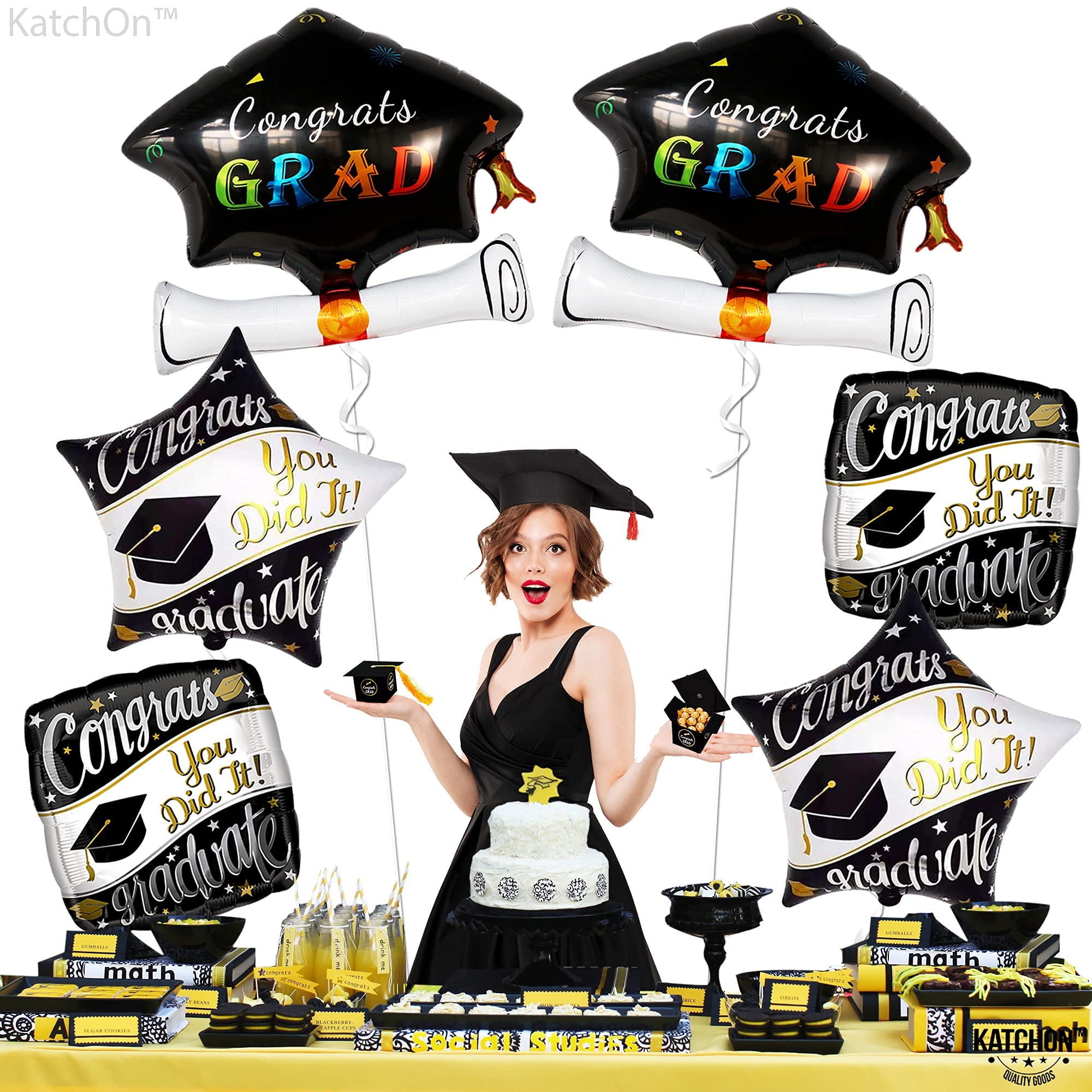 KatchOn Graduation Balloons 22 Inch - Pack of 6 Foil Mylar Balloons for Class of 2024 Decorations | Perfect for Graduation Parties, School Events & Photo Backdrops