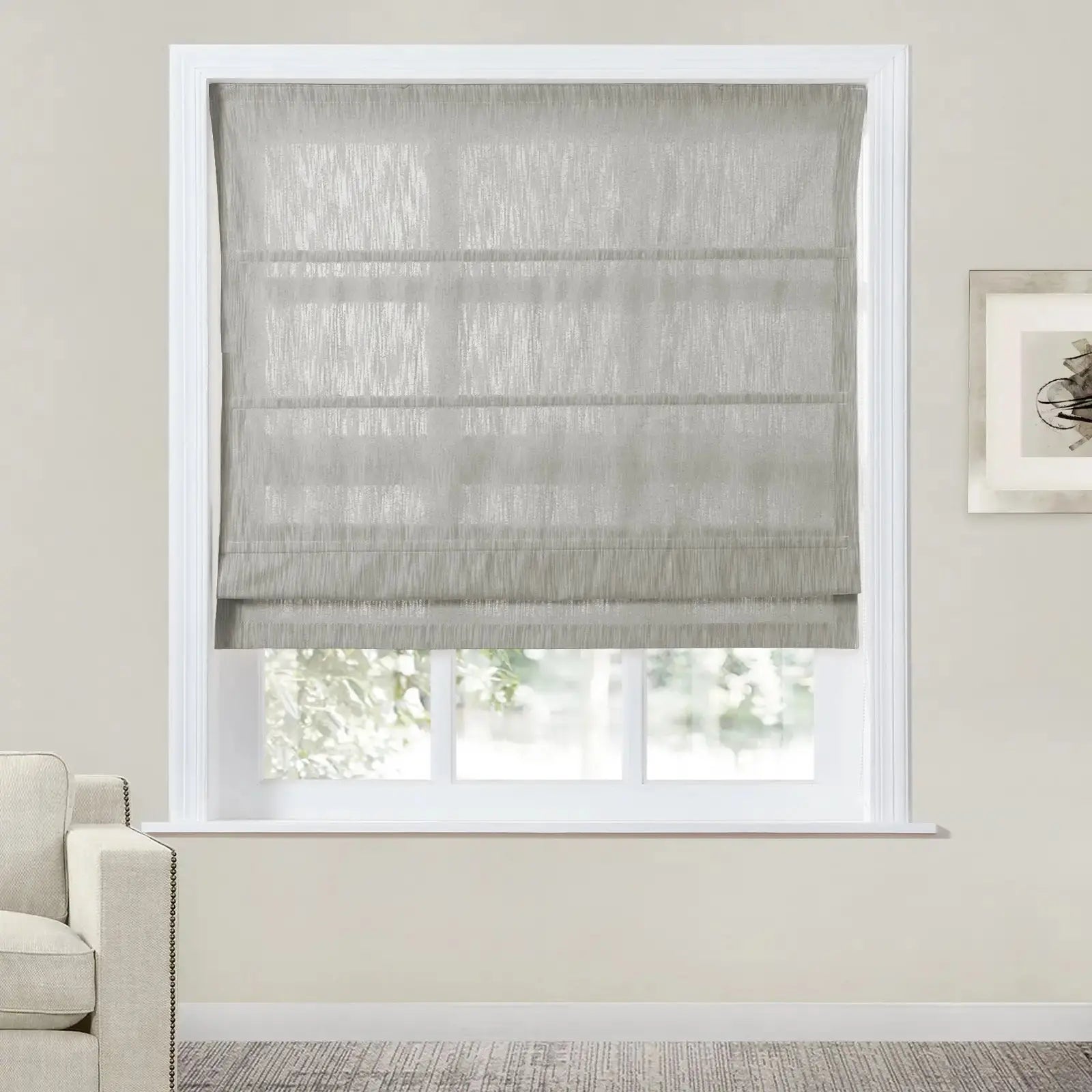 Cloe Cotton Blend Roman Shade with Cord Lift - Blackout Window Treatment for Bedroom & Living Room