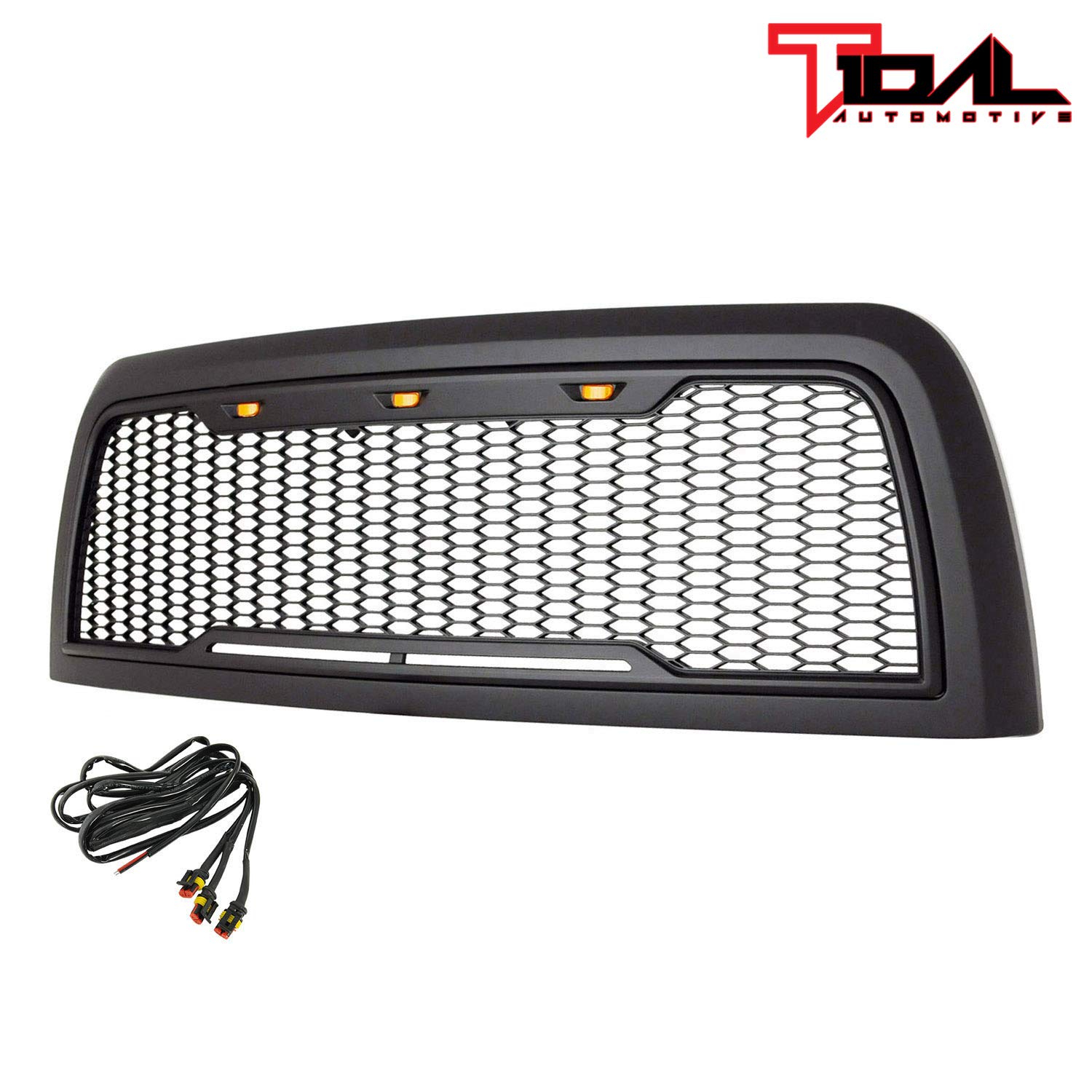 2013-2018 Ram 2500/3500 Black Replacement Grille with Amber LED Lights - Heavy Duty Truck Front Hood Grill Upgrade for Off-Road & Customization