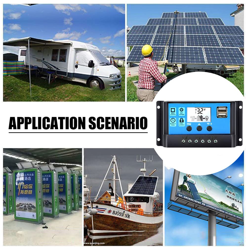 Qingyuan Universal Solar Panel Charge Controller Regulator 12V/24V Auto with Dual USB Ports - Perfect for DIY Solar Projects, RV, Boat, Off-Grid Power Systems & Camping