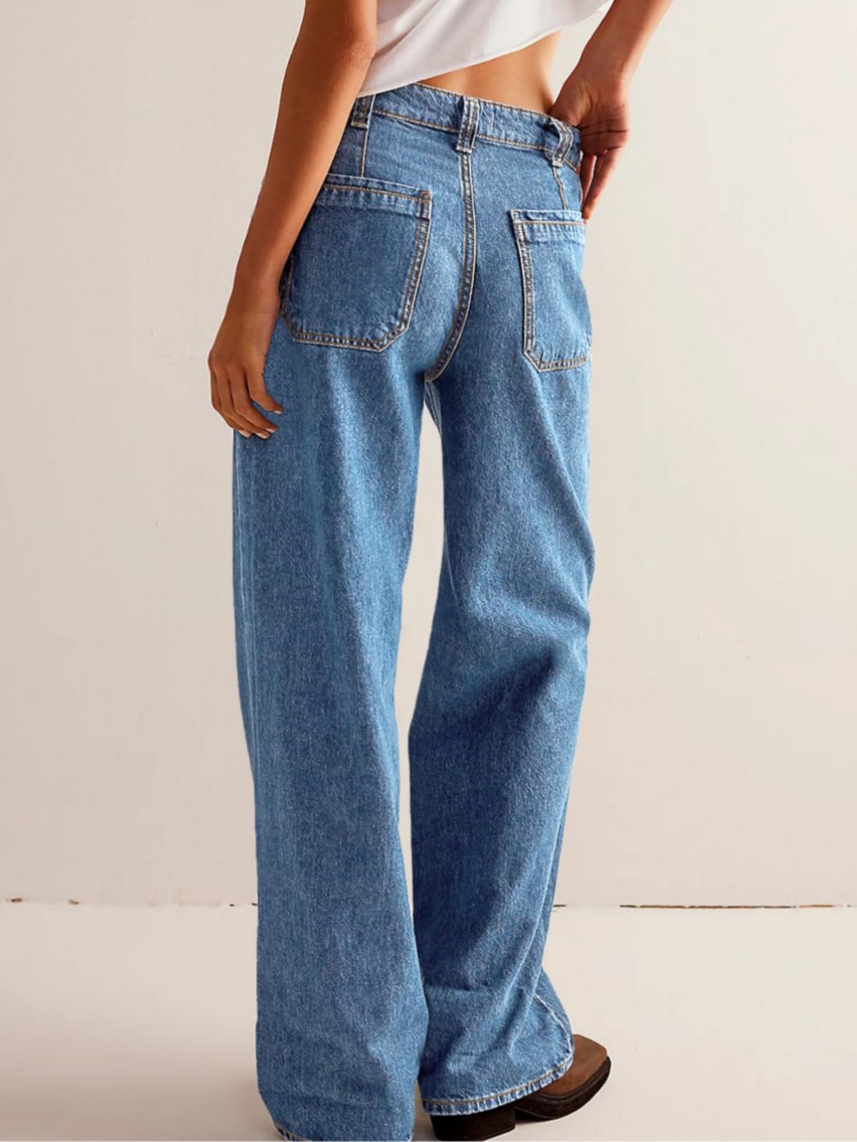 PLNOTME Women's High Waist Wide Leg Jeans - Boyfriend Style Stretch Denim Pants with Pockets & Cuffed Hem | Casual Comfort for Everyday Wear, Office & Weekend Outings