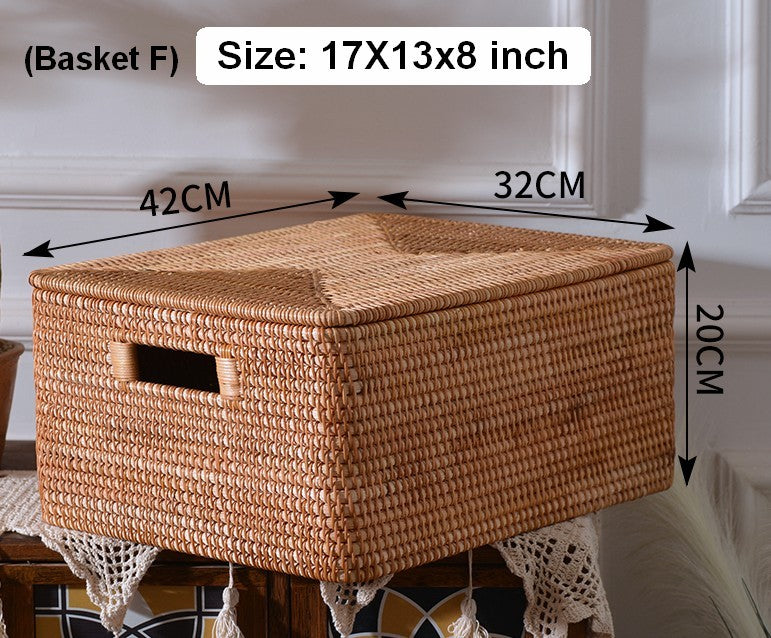 Extra Large Woven Storage Baskets with Lids - Rattan Rectangular Organizer Bins for Shelves, Closet, Living Room | Perfect for Clothes, Blankets & Home Decor Organization