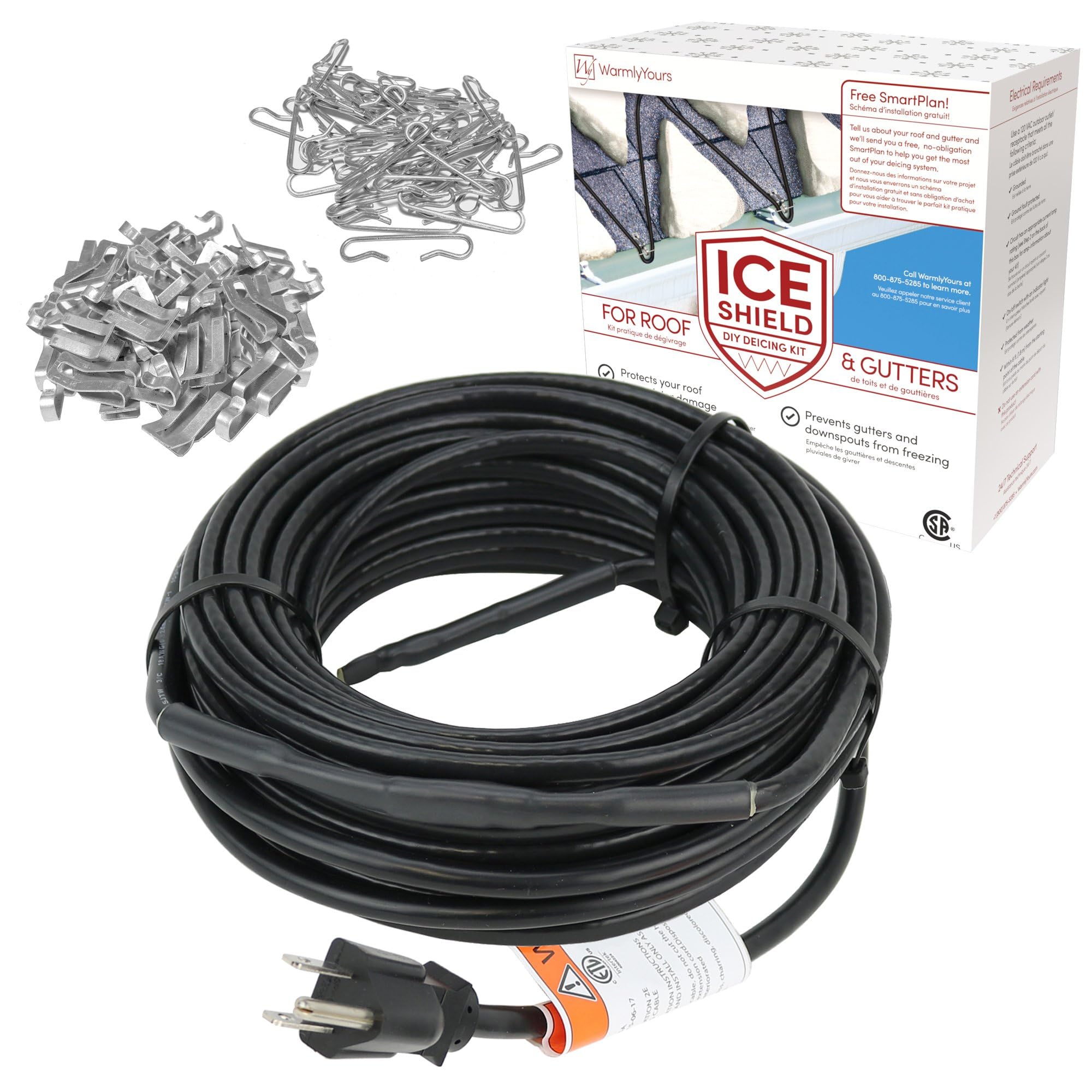 WarmlyYours 120 ft Roof Snow Melting Heat Cable - 5 Watts/ft Heated Tape for Roof & Gutters - Ice Dam Prevention System with Clips & Spacers (Ice Shield) - Protect Your Home from Winter Damage