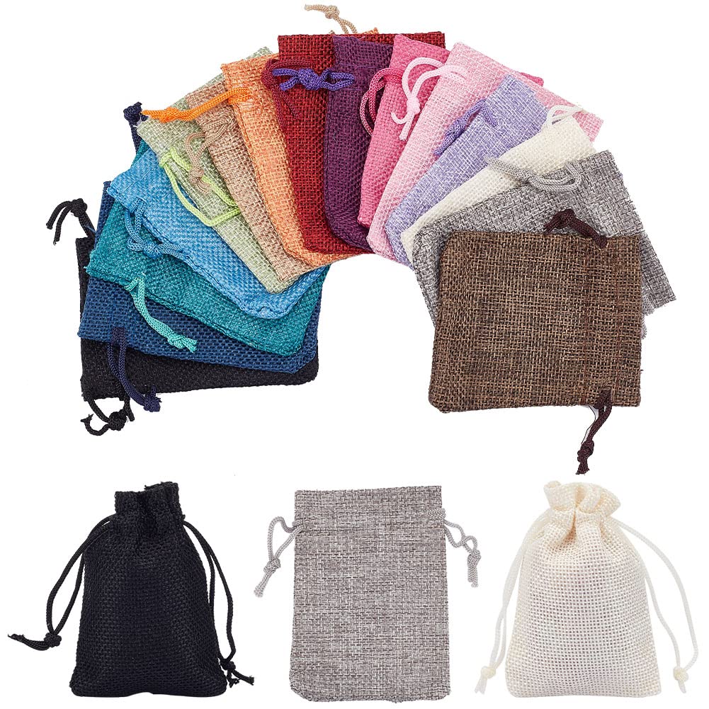 15 Color Burlap Drawstring Gift Bags 2.7x3.5