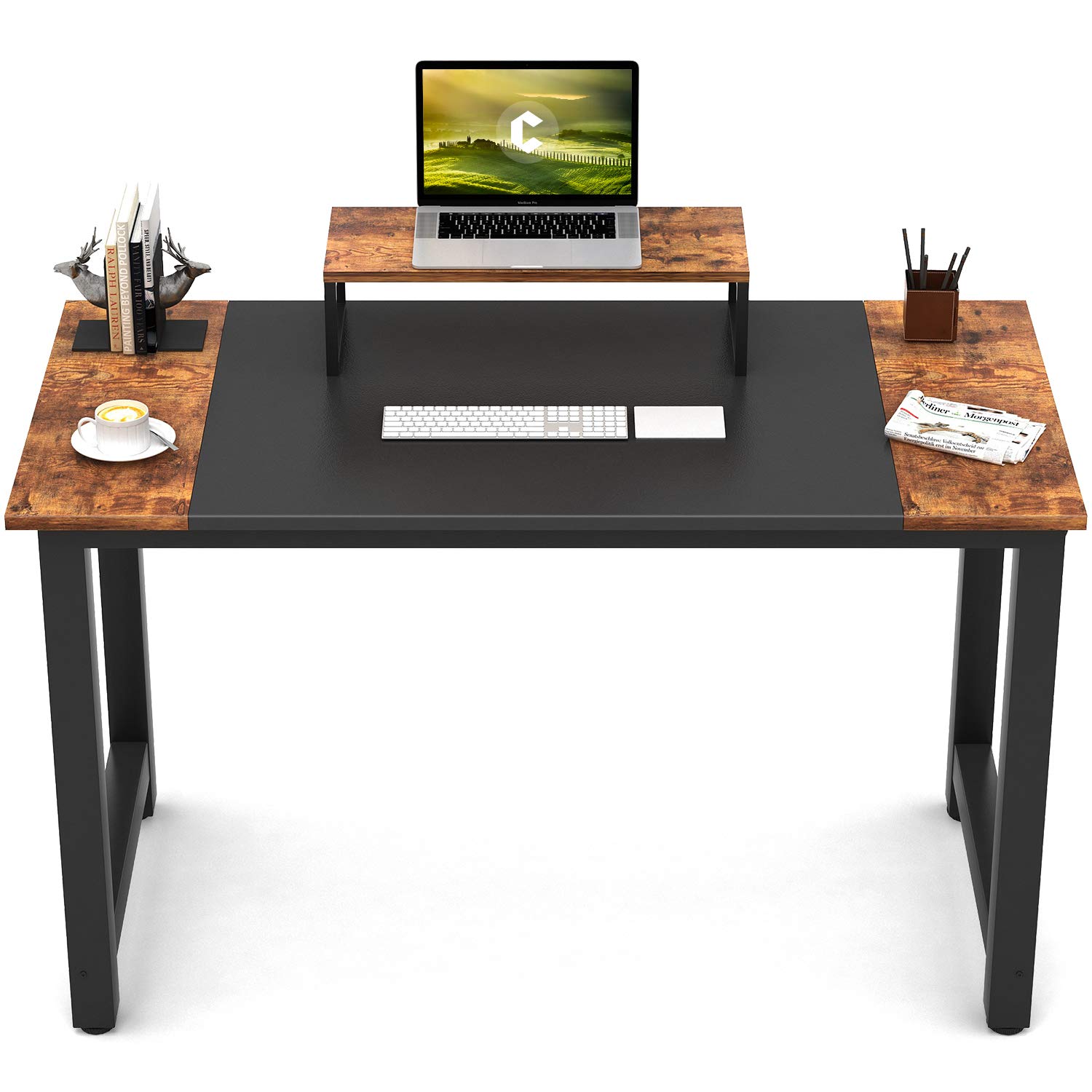 CubiCubi 47 Inch Small Computer Desk for Home Office | Modern Simple Writing Study Desk with Splice Board | Black & Rustic Brown Finish | Perfect for Small Spaces, Dorm Rooms & Apartment Workstations