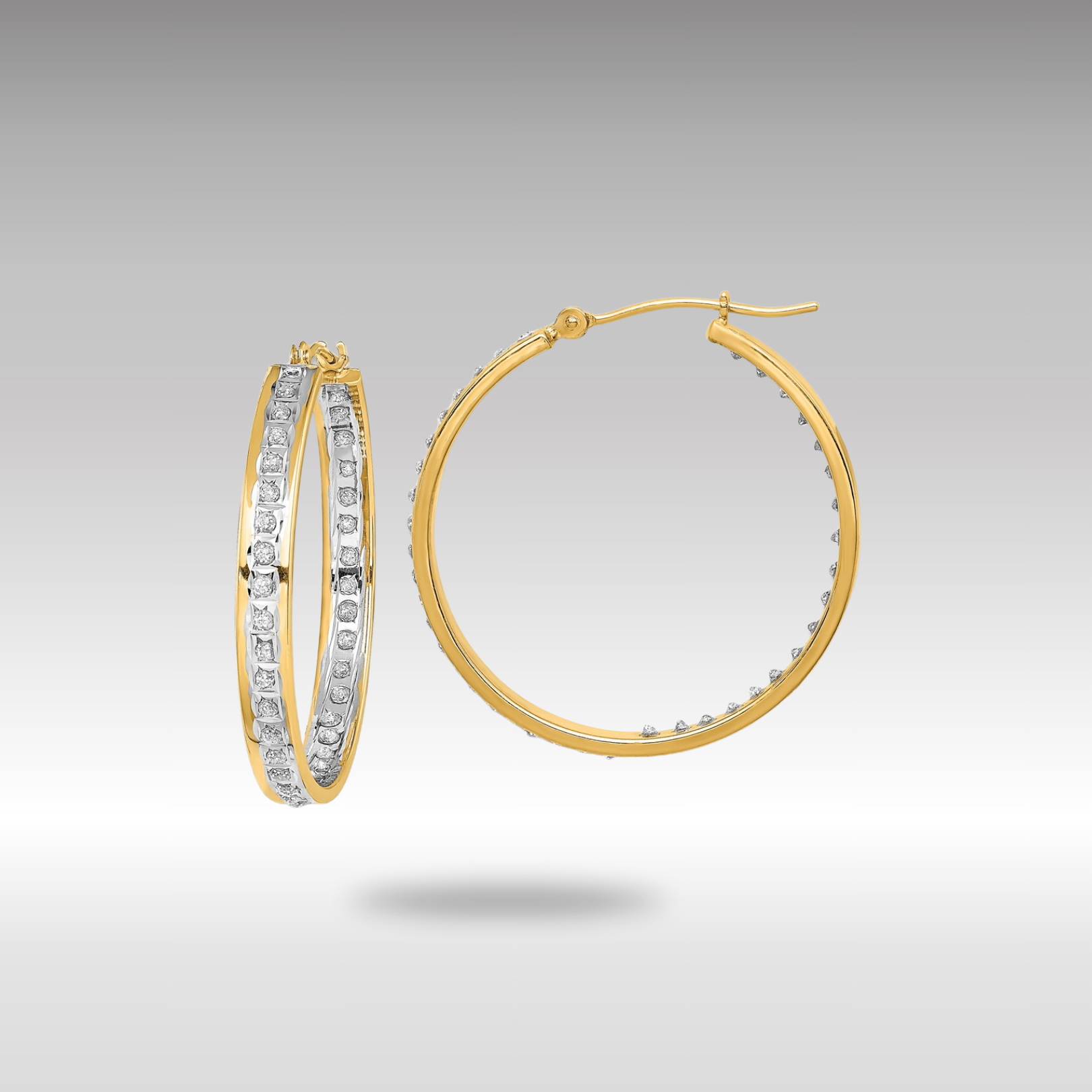 14K Gold Diamond Hinged Hoop Earrings for Women - Elegant In/Out Design (Model DF334) - Perfect for Parties, Weddings & Everyday Wear