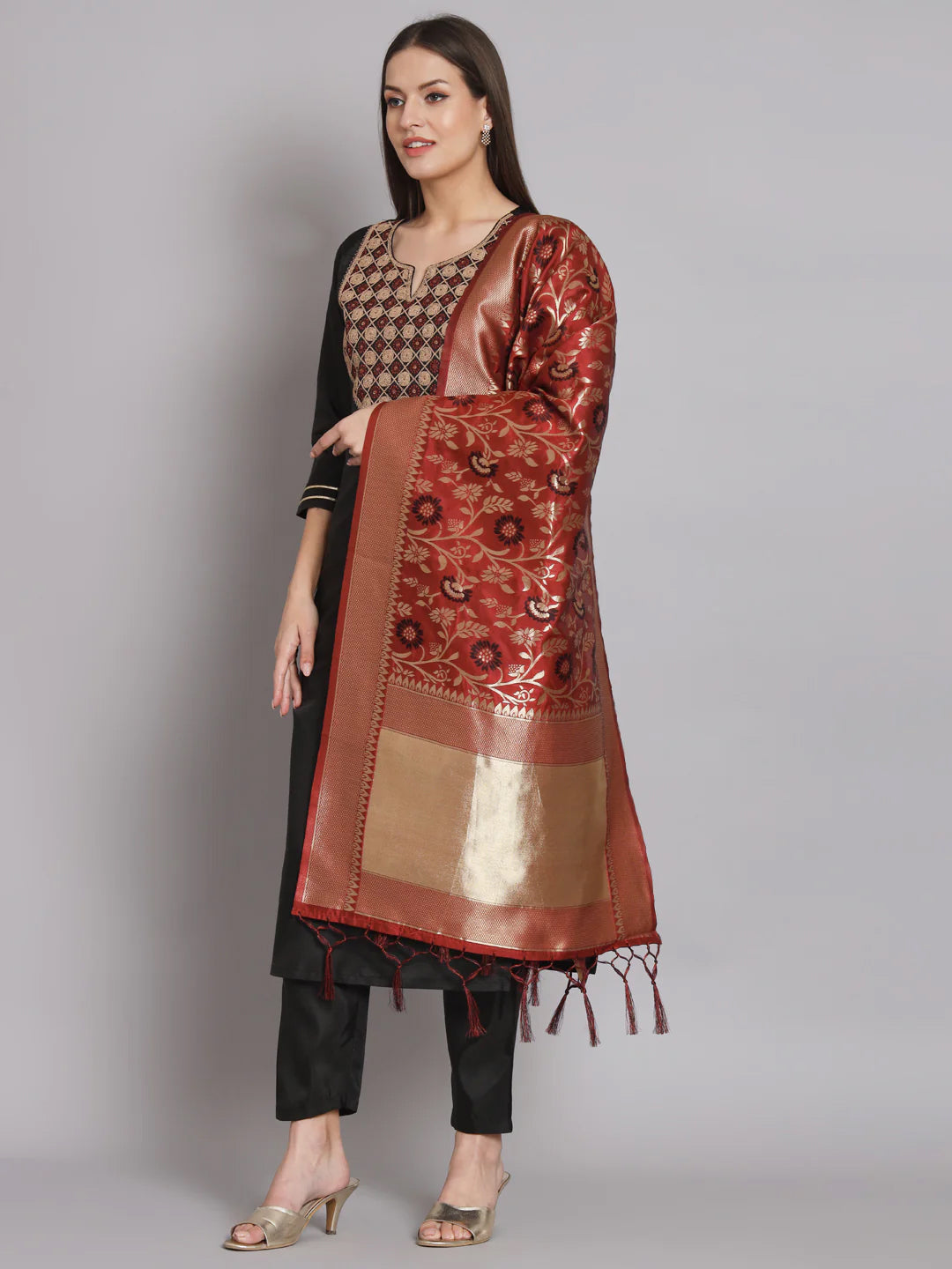 Trendy Black Designer Silk Blend Pant Suit with Embroidery Print - Elegant Women's Formal Wear for Office, Parties & Special Occasions