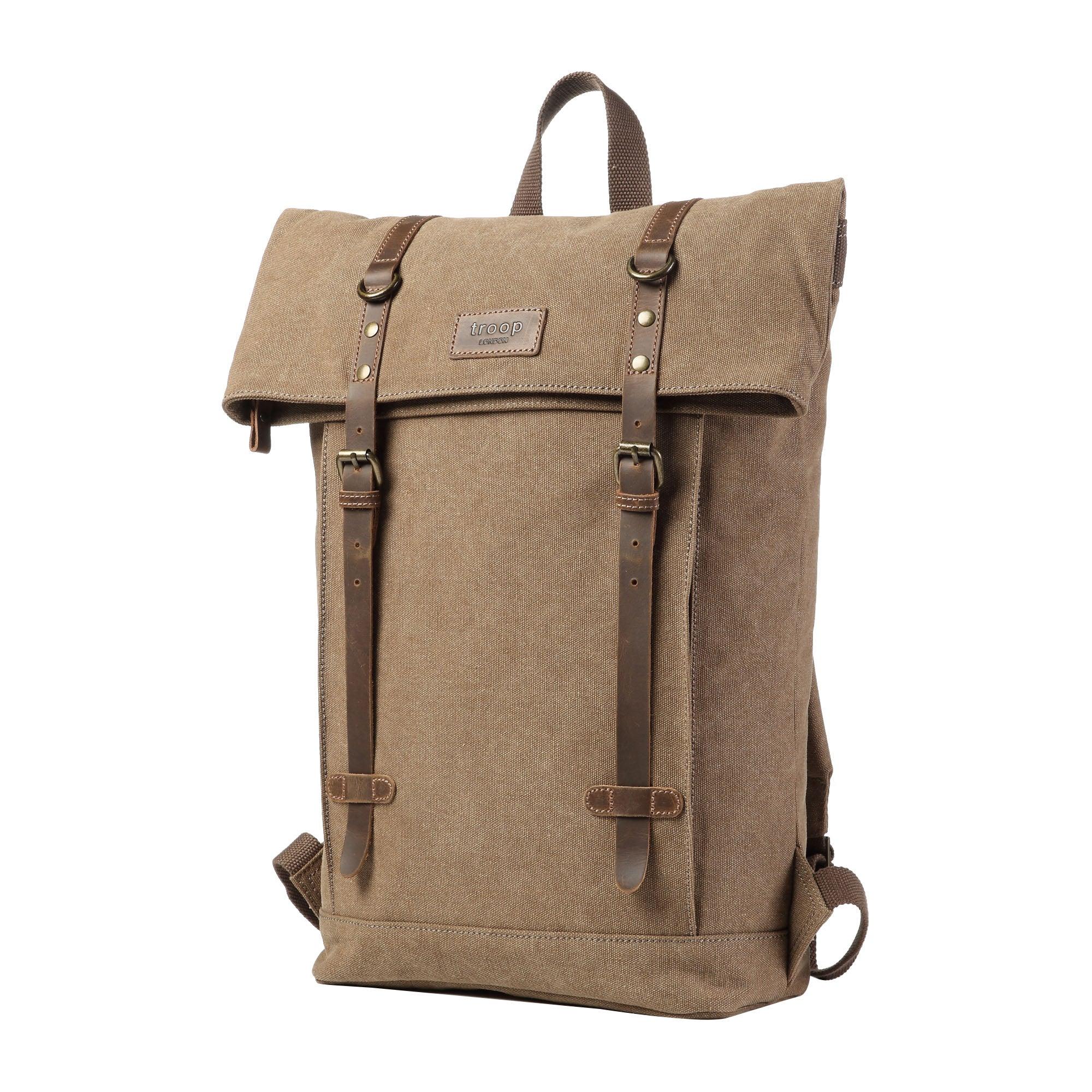 TRP0425 Troop London Heritage Canvas 15 Inch Laptop Backpack - Waterproof Smart Casual Daypack with Foldable Top for Work, School & Travel | Durable Business & College Backpack