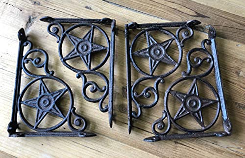 4 Pack Rustic Cast Iron Star Brackets - Heavy Duty Shelf Braces for DIY Wall Shelves, Mantle Corbels - Perfect for Garden, Bedroom, Kitchen & Office Decor | Sturdy Decorative Shelf Supports for Floating Shelves, Bookshelves & Home Organization