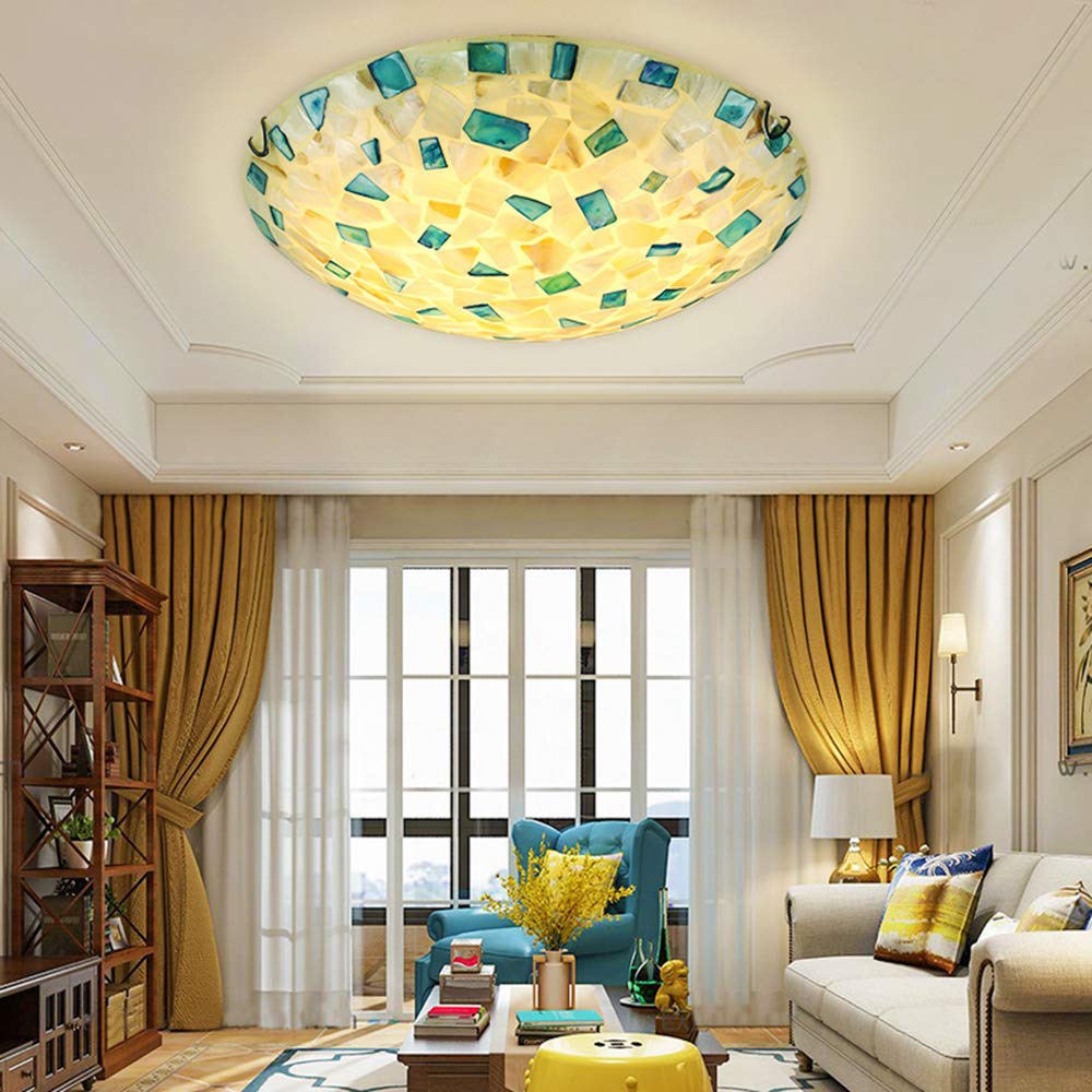 KWOKING Handmade Stained Glass Flush Mount Ceiling Light - 11.81