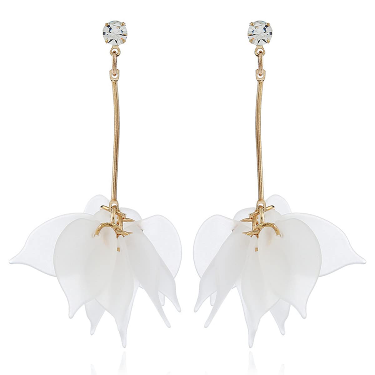 Gold Bohemian Flower Drop Dangle Elegant Long Hanging Chandelier Earrings | Hypoallergenic Plastic Statement Studs for Women & Teens | Y2K Kawaii Boho Style | Perfect for Parties, Weddings & Everyday Wear
