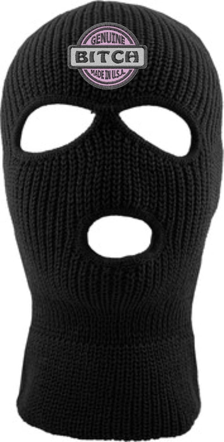 Authentic USA Made 3-Hole Embroidered Pink Knitted Balaclava - Warm Ski Mask for Winter Sports, Snowboarding & Outdoor Activities