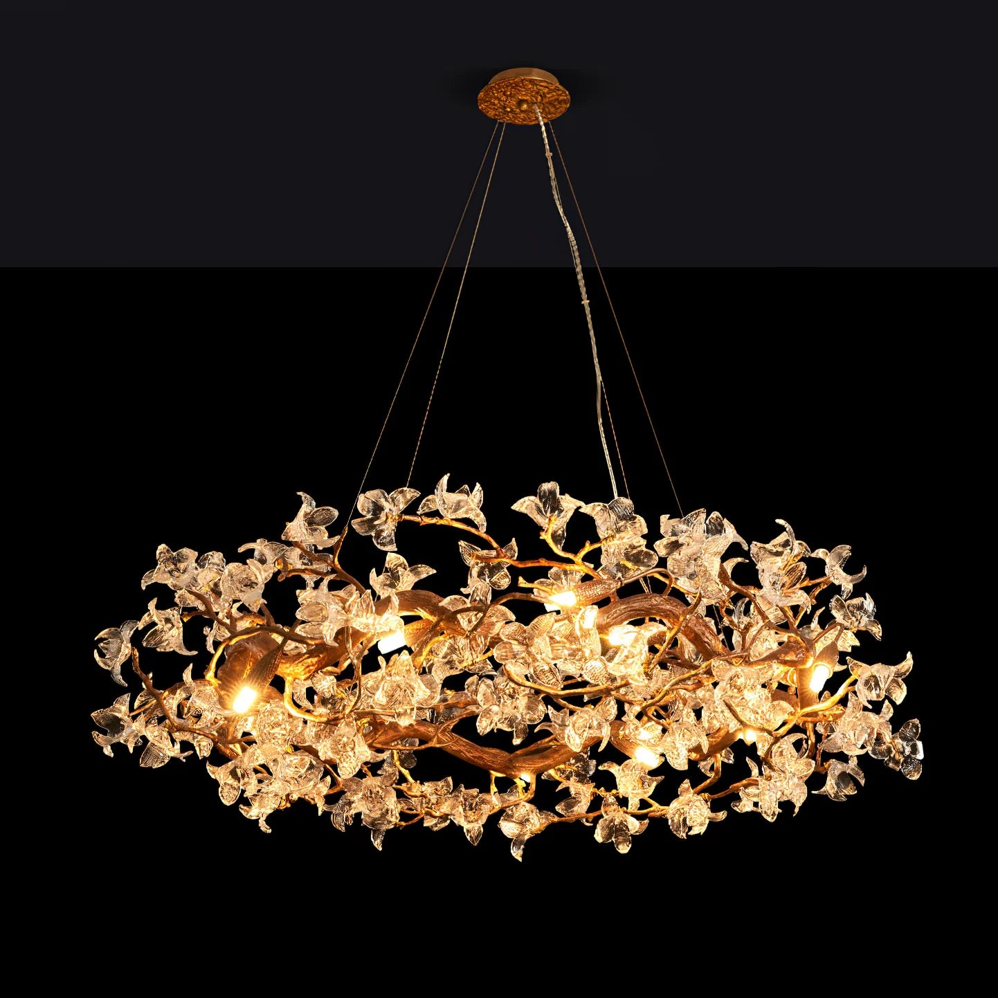 Petala Crystal Round Chandelier - Elegant Ceiling Light Fixture for Dining Room, Bedroom & Living Room | Modern Home Decor Lighting | Dimmable LED Chandelier for Wedding & Luxury Interior Design