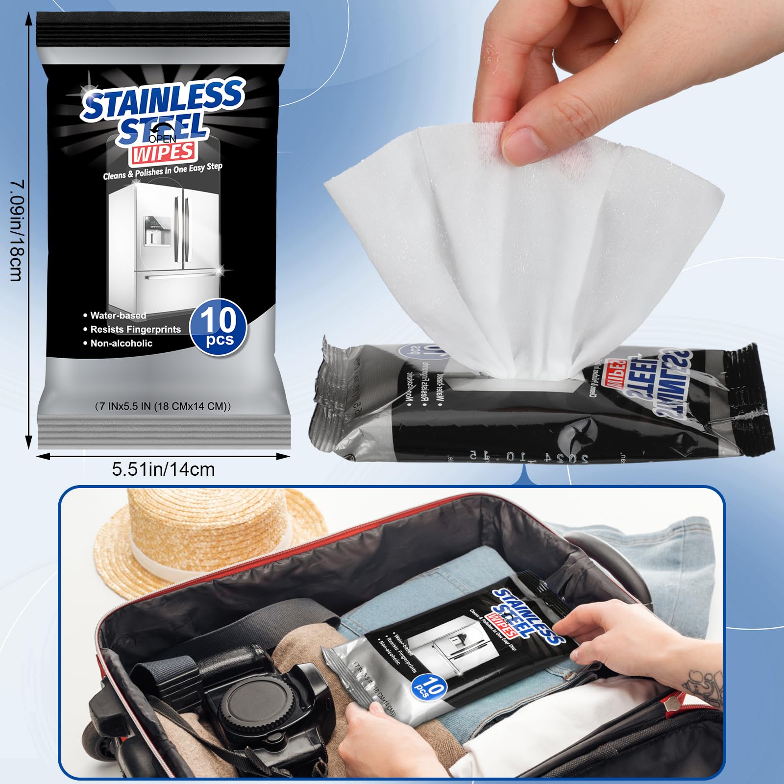 6 Pack (60 Count) Stainless Steel Cleaner & Polish Wipes - Safe for Appliances Like Oven, Refrigerator, Dishwasher, Microwave & Grill - Perfect for Kitchen Cleaning & Stainless Steel Maintenance