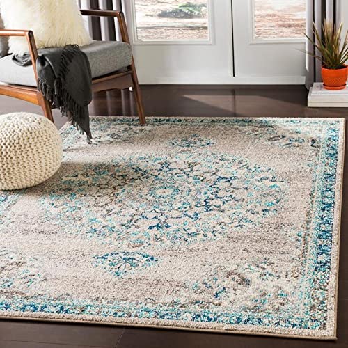 Mark&Day 8ft Round Puteaux Traditional Light Gray Area Rug - Soft Gray/Beige/White Carpet for Living Room, Bedroom, Kitchen | Non-Slip Floor Mat for Home Decor, Dining Area & Office (7'10