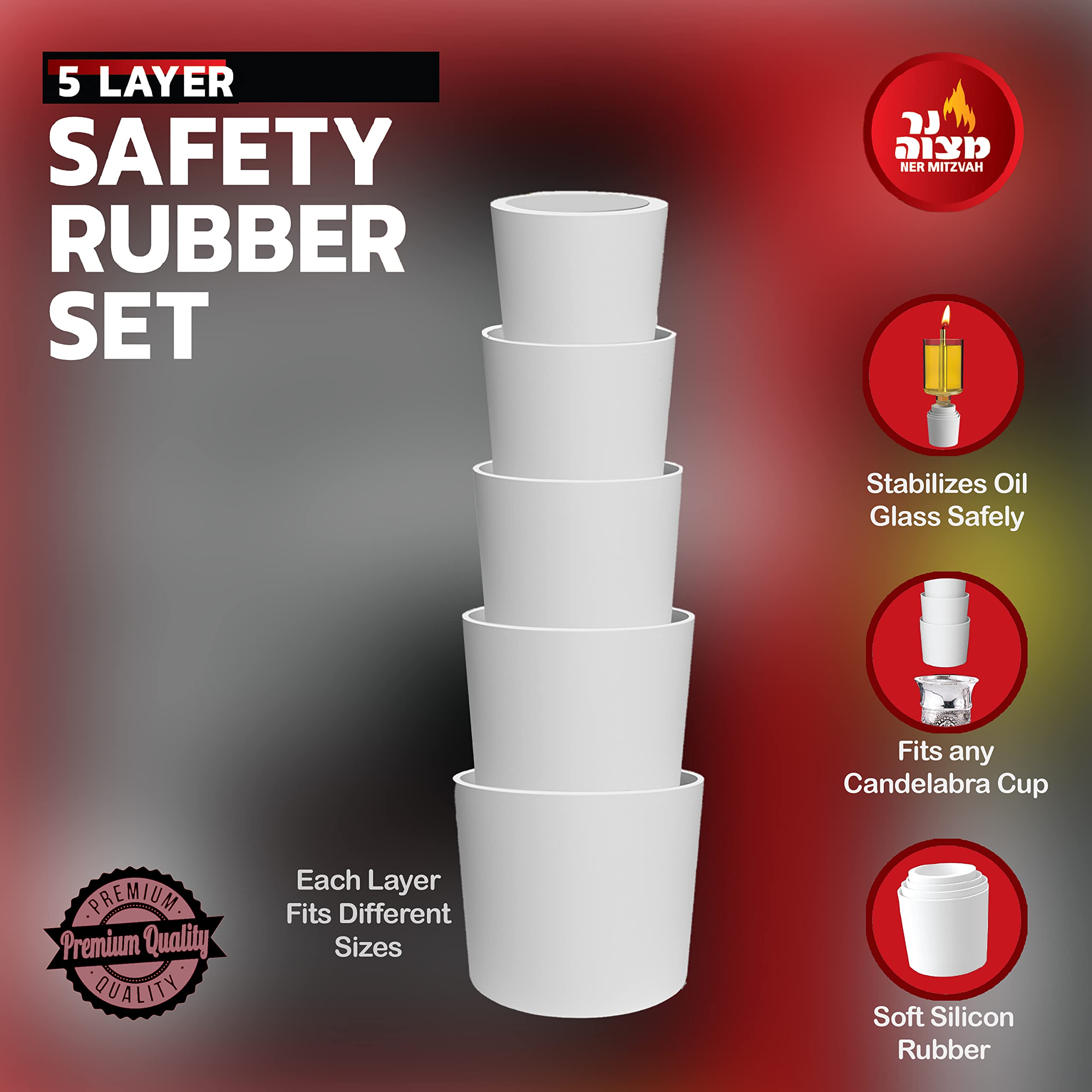 Hanukkah Menorah Oil Cup Safety Rubber Set - 5 Layer Protection for Shabbat Candles - 2 Pack - Non-Slip Base for Oil Candle Holders - Perfect for Jewish Holidays & Home Decor