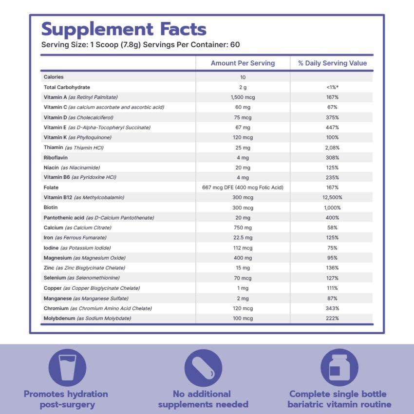 Bari Life Complete Bariatric Multivitamin with Iron - Powder Dietary Supplement for Gastric Sleeve Patients | Calcium Citrate, Multivitamin & Iron Formula | Watermelon Flavor (60 Servings) | Post-Surgery Nutrition & Weight Loss Support