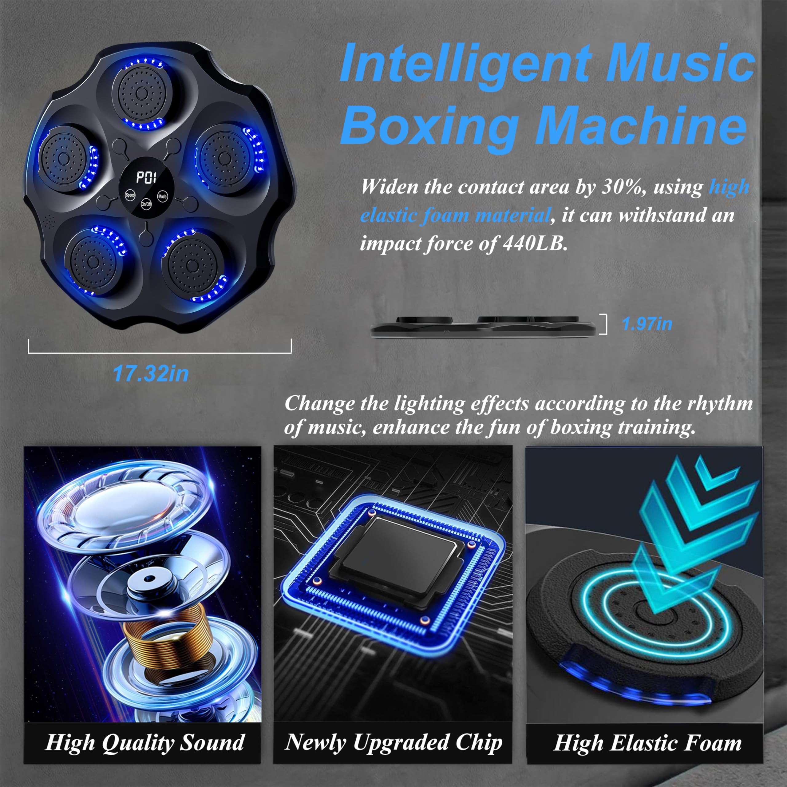 Smart Bluetooth Music Boxing Machine for Adults - Wall-Mounted LED Punching Target with Gloves, 9 Training Modes & 9 Speed Levels - Home Gym Equipment for Indoor Fitness & Stress Relief Workouts