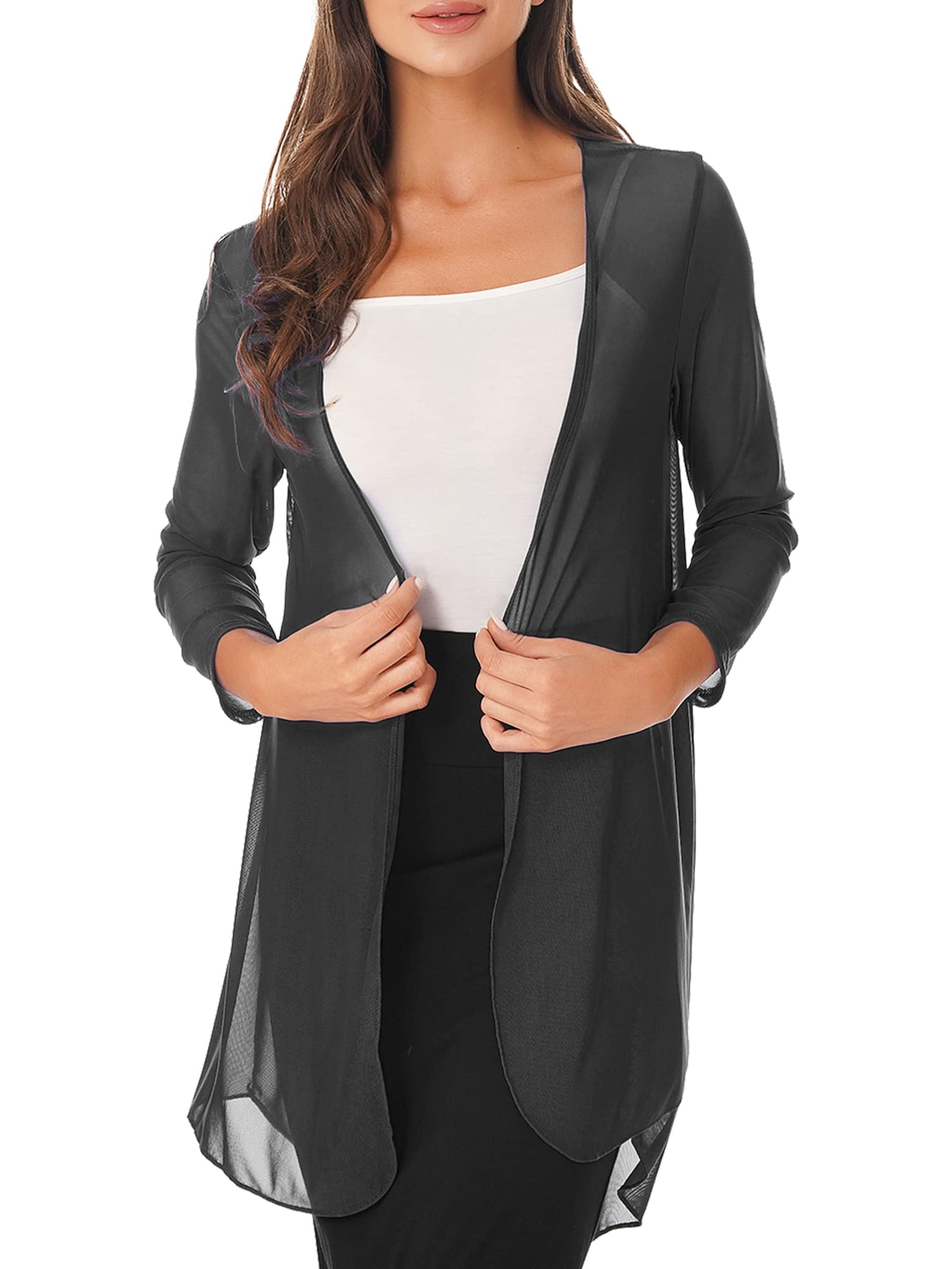 Plus Size Women's Lightweight Long Sleeve Open Front Cardigan - Solid Color Long Duster Sweater for Casual Wear, Office & Layering Outfits