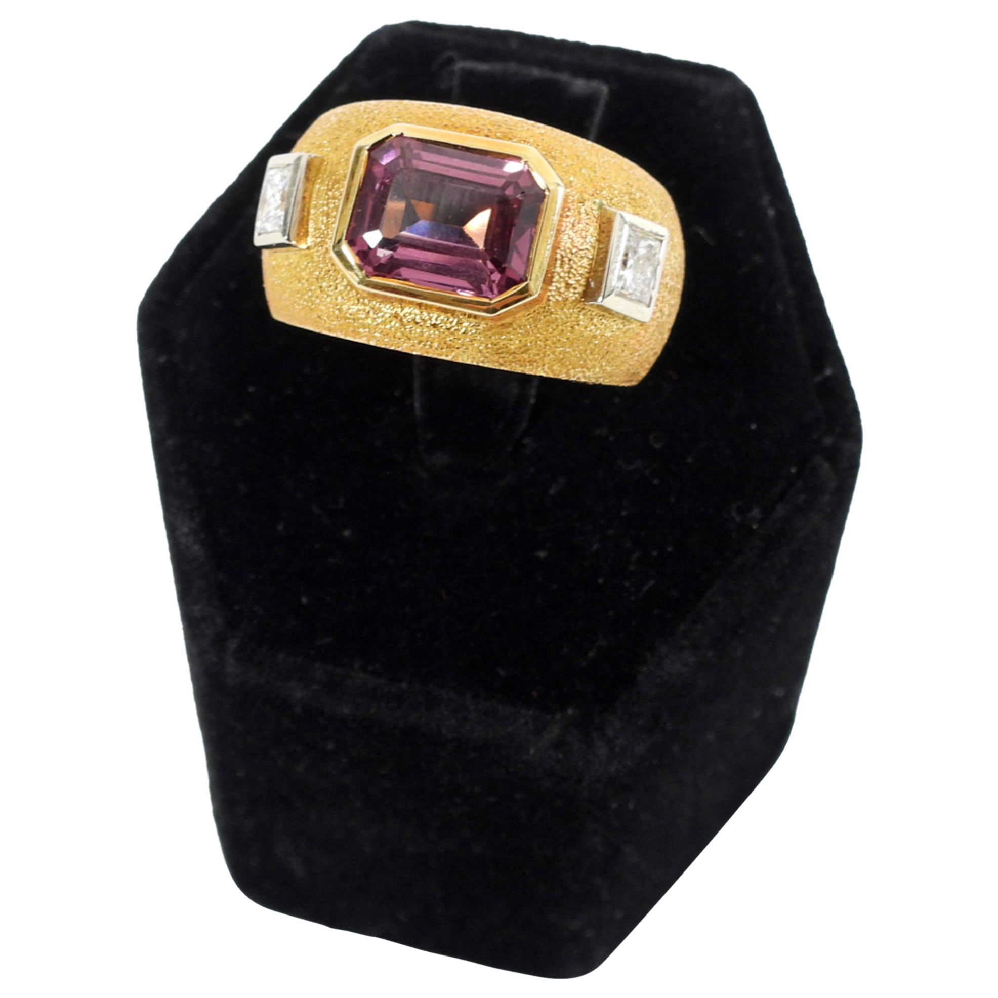 18K Yellow Gold Tourmaline Diamond Three-Stone Custom Ring for Women - Size 7.5 - Elegant Jewelry for Engagement, Anniversary & Special Occasions