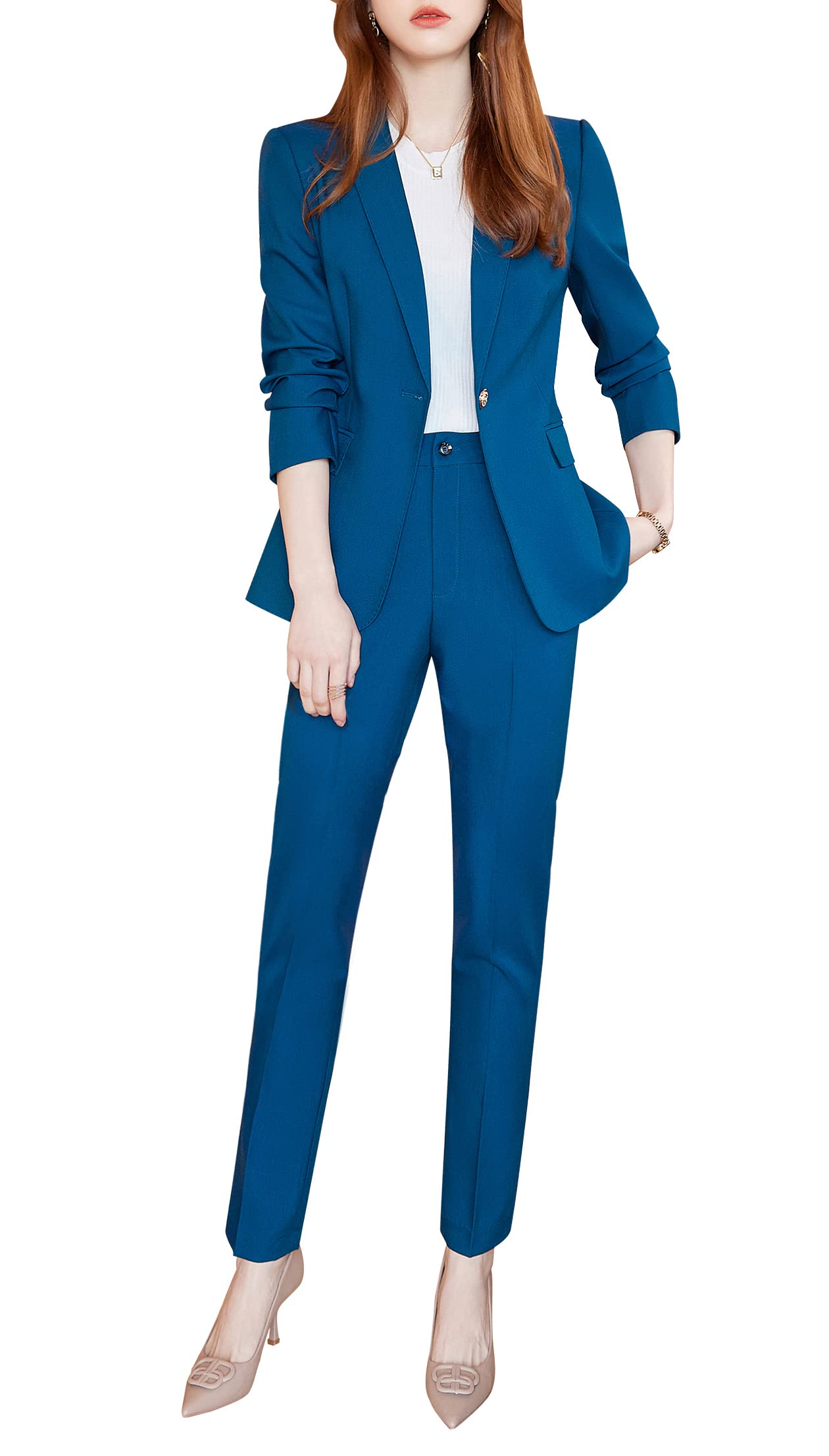 SUSIELADY Women's Blazer Suit 2-Piece Set - Solid Color Professional Work Pantsuit for Business Office & Casual Wear | Formal Attire for Women, Job Interviews & Corporate Events