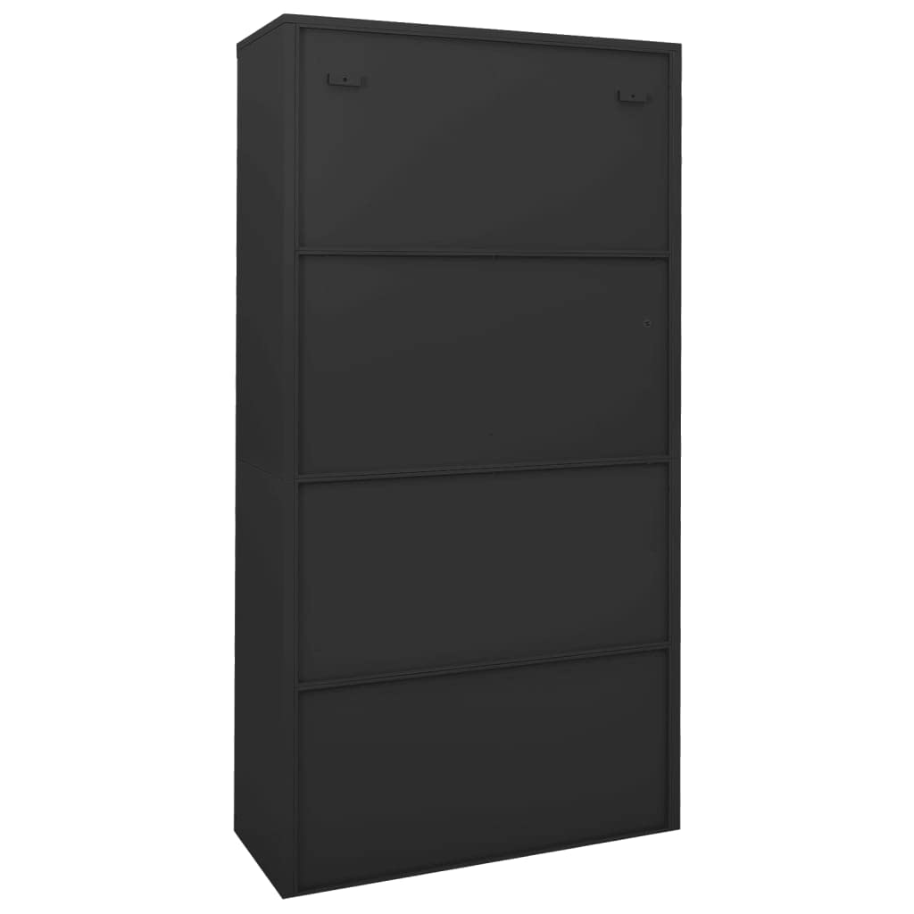 Modern Office Cabinet with 4 Sliding Doors & Lock - 3 Adjustable Shelves, Steel Storage Cabinet for Home & Office (Anthracite, 35.4