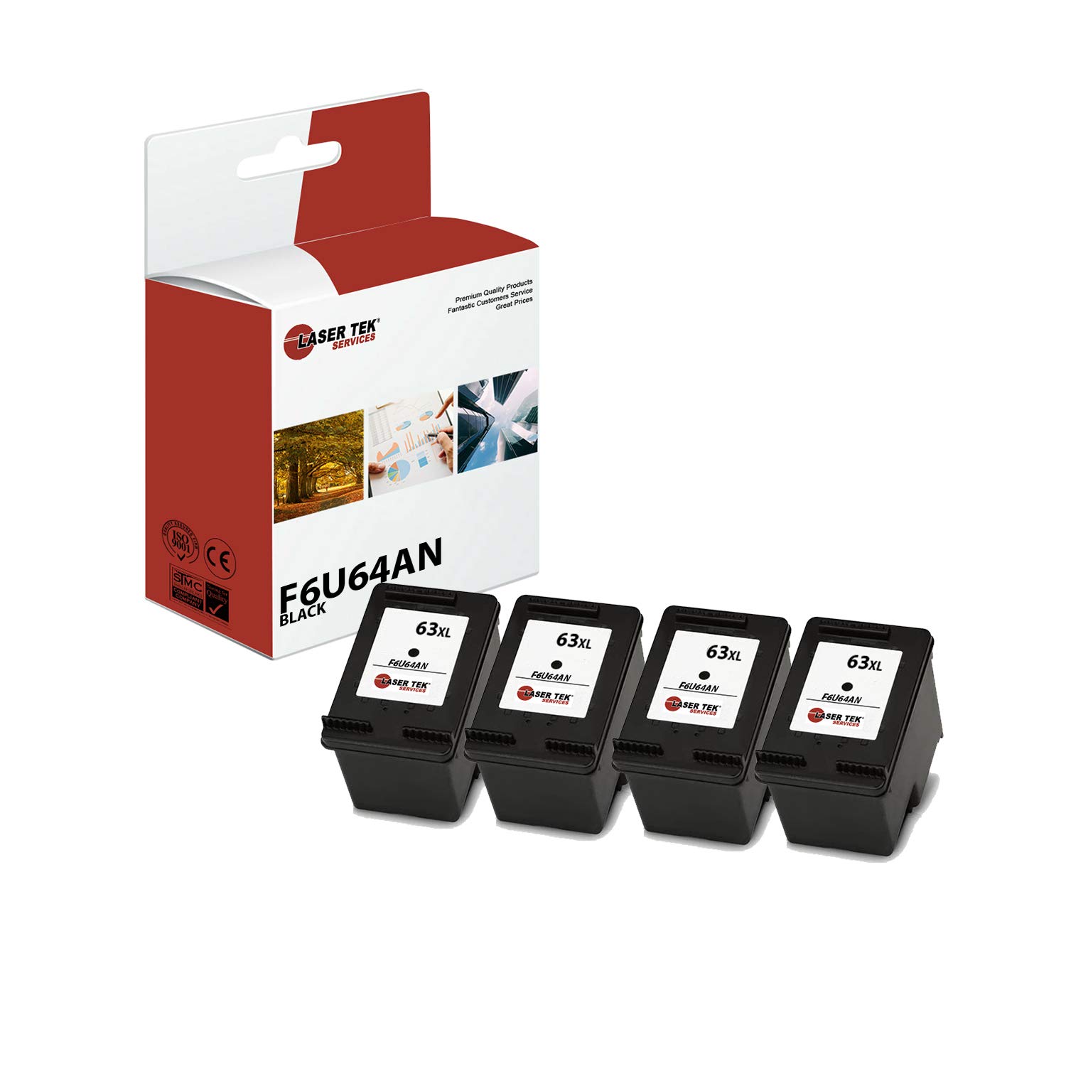 HP 63XL Compatible Ink Cartridge Replacement (4 Pack, Black) - Works with HP Deskjet 1112, 2130, 3630, 3632 Printers - High Yield 480 Pages - Perfect for Home & Office Printing Needs