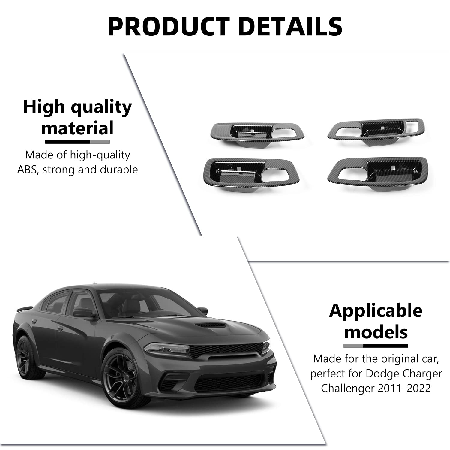 Carbon Fiber Inner Door Handle Bowl Cover for Dodge Charger 2011-2022 & Chrysler 300 - Premium Interior Accessories for Car Door Handle Protection and Style Upgrade - Perfect for Daily Driving and Car Show Enhancement