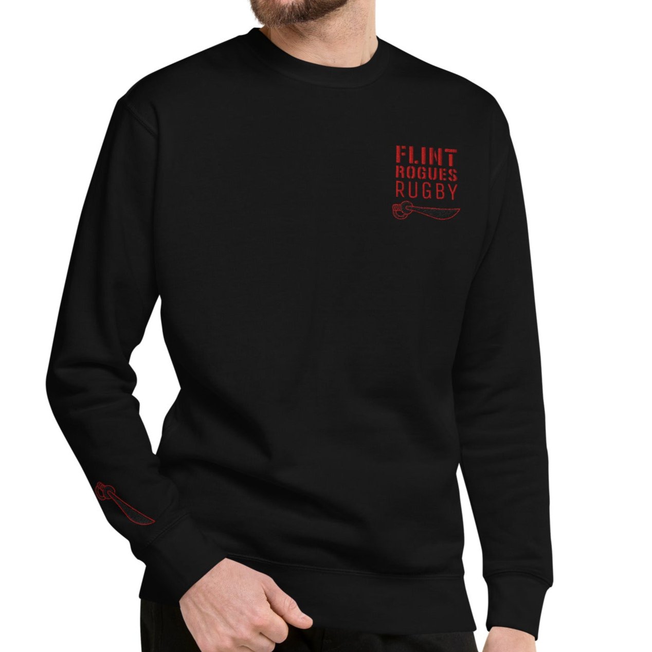 Flint Rogues RFC Embroidered Crewneck Sweatshirt - Men's Casual Pullover for Streetwear & Everyday Comfort | Perfect for Gym, Lounge & Outdoor Activities