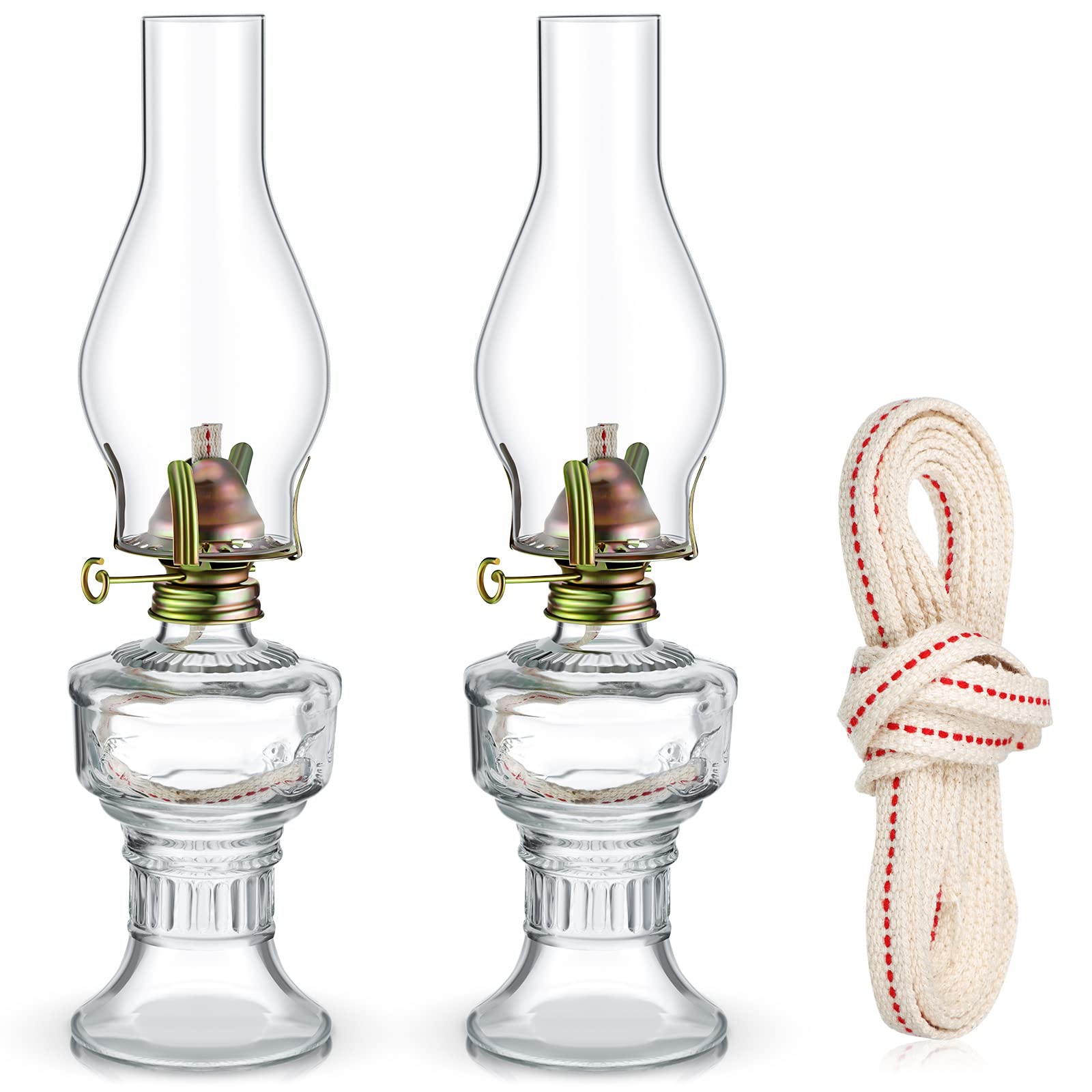 Yexiya 2-Piece Rustic Oil Lamp Set - Large Vintage Glass Kerosene Lanterns with 6.6ft Extra Wick - Classic Indoor Home Decor Lighting for Living Room, Bedroom & Outdoor Patio