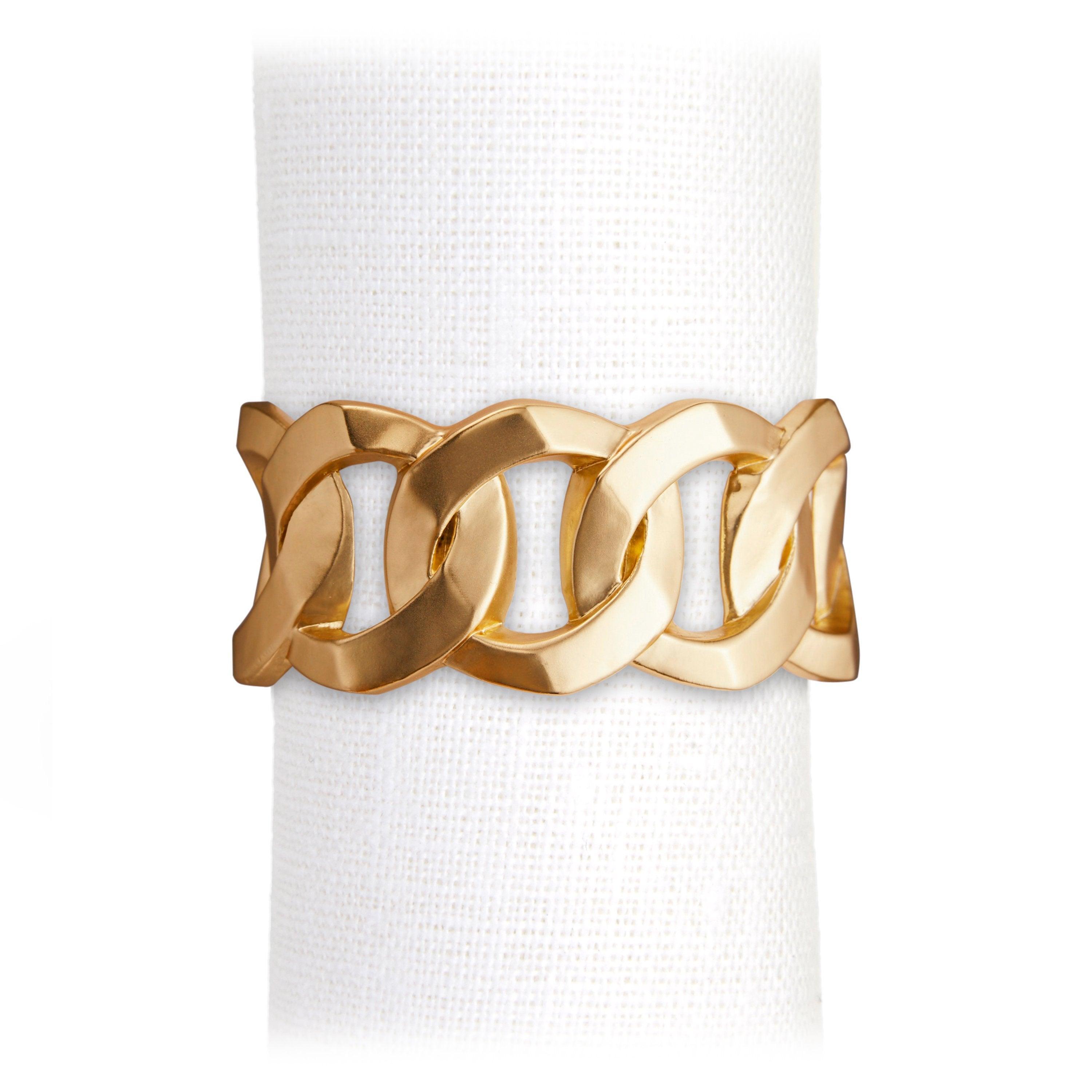 Premium Cuban Link Napkin Rings - 18K Gold Plated Elegant Tableware for Weddings, Parties & Fine Dining - Set of 4 Luxury Napkin Holders for Formal Events & Home Decor