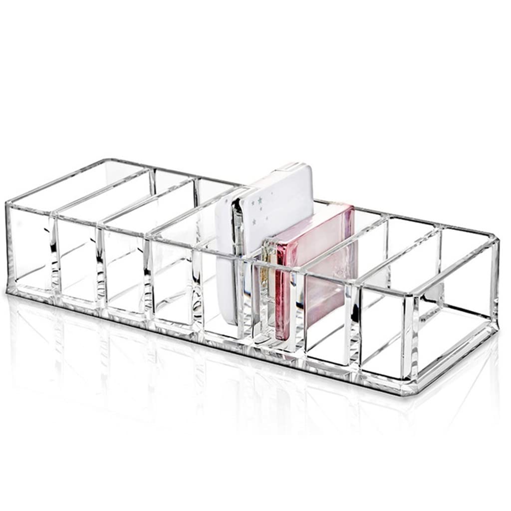 Clear Acrylic Makeup Brush Organizer with 8 Slots - Lipstick & Jewelry Storage Case - Desktop Cosmetic Tray (21.8 x 9 x 4.4cm) - Perfect for Vanity, Bathroom & Travel Organization