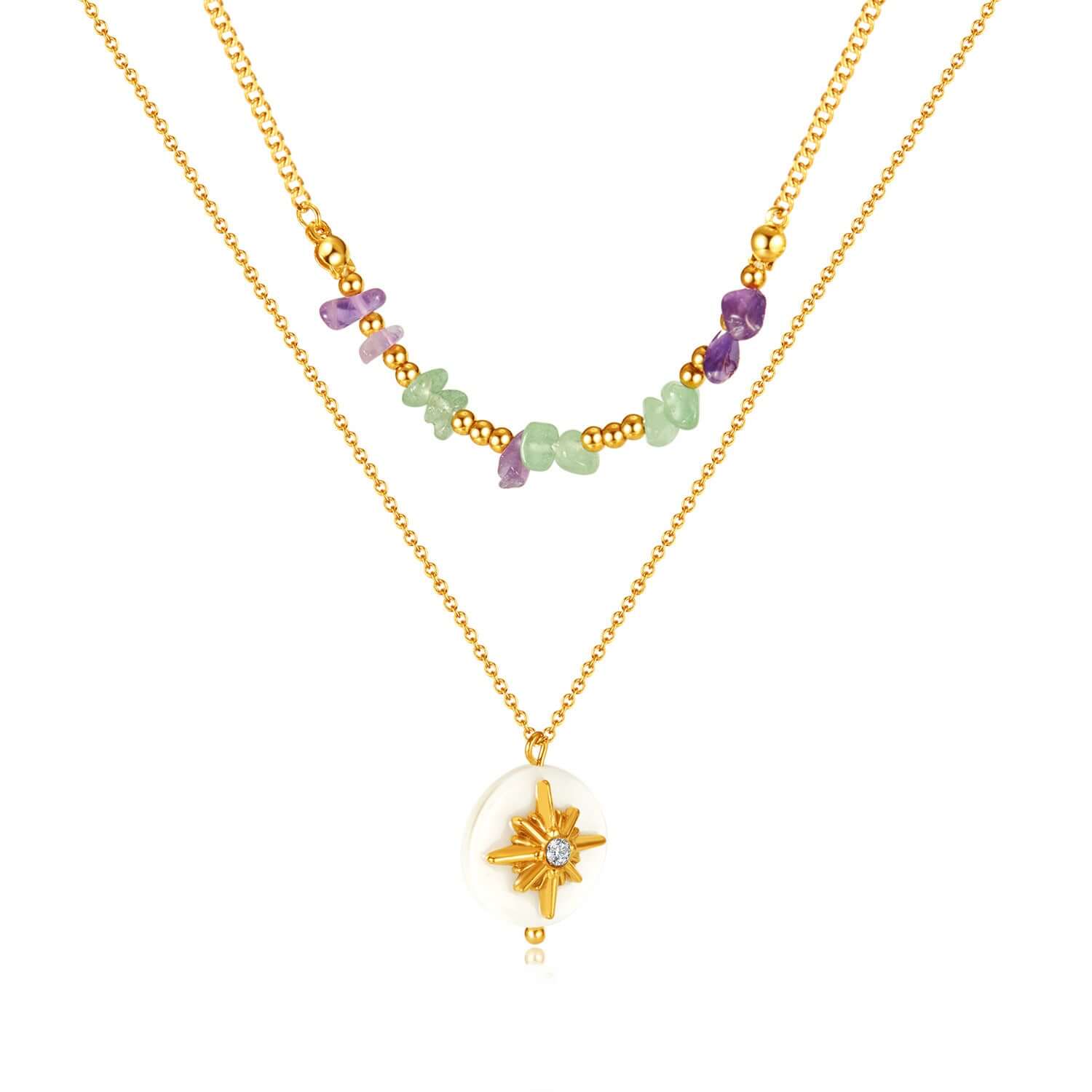 Layering Stone & Star Pendant Chain Necklace | GX2331 | Trendy Boho Jewelry for Women | Perfect for Layering, Everyday Wear & Special Occasions