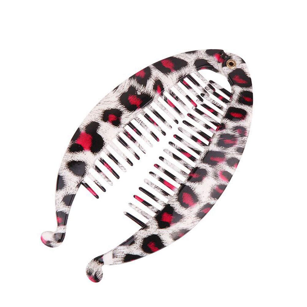 4PCS Women's Fashion Leopard Print Banana Hair Clips - Plastic Fish Shape Hair Grips, Hair Clincher Claws, Jaw Clips for Women & Girls (Small) - Perfect for Parties, Weddings & Daily Styling