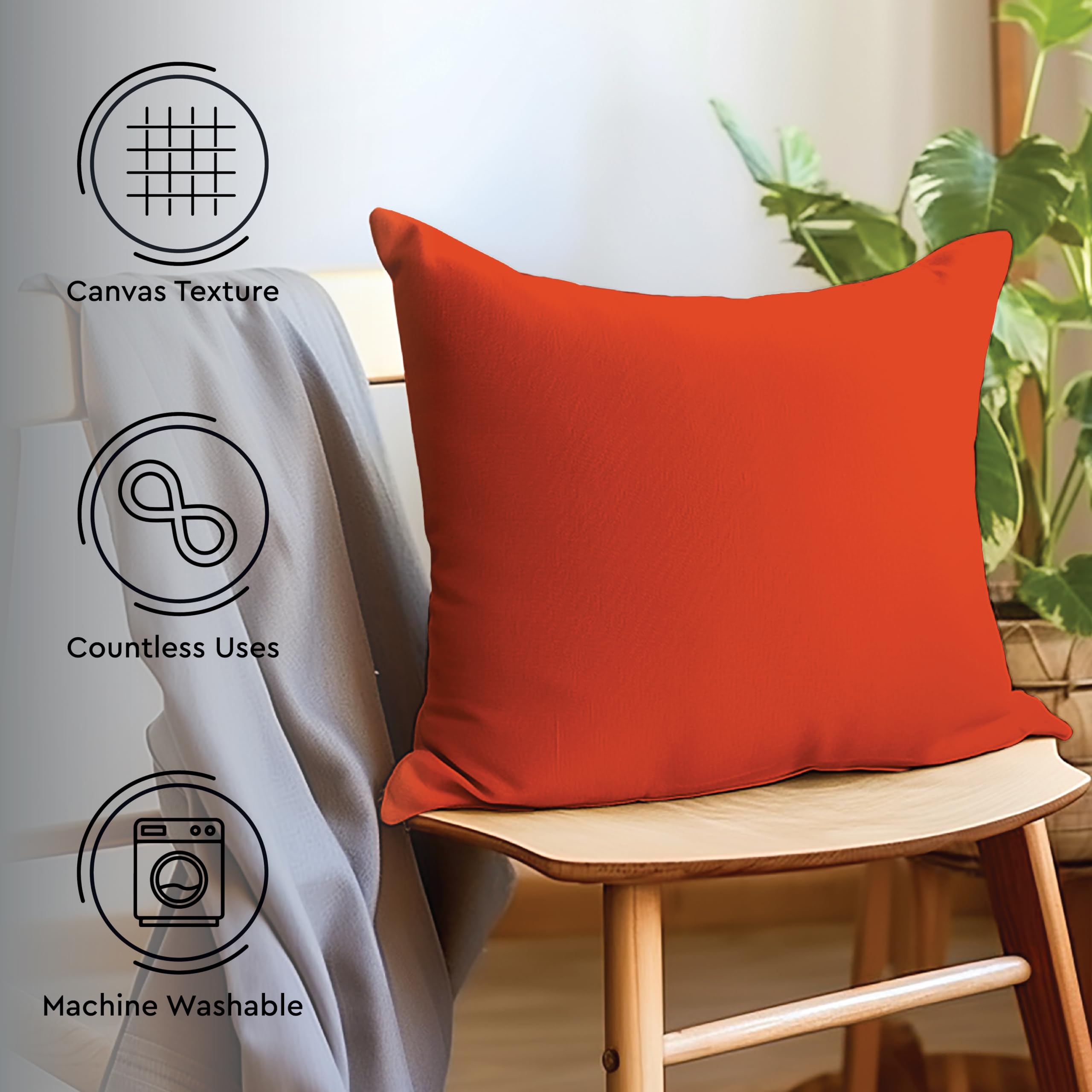 Encasa XO 24x24 Inch Throw Pillow Covers Set of 2 - Brick Red Cotton Decorative Cushion Covers with Hidden Zipper Closure for Sofa, Bed, Living Room - Perfect for Home Decor, Cozy Reading Nook & Accent Pillows