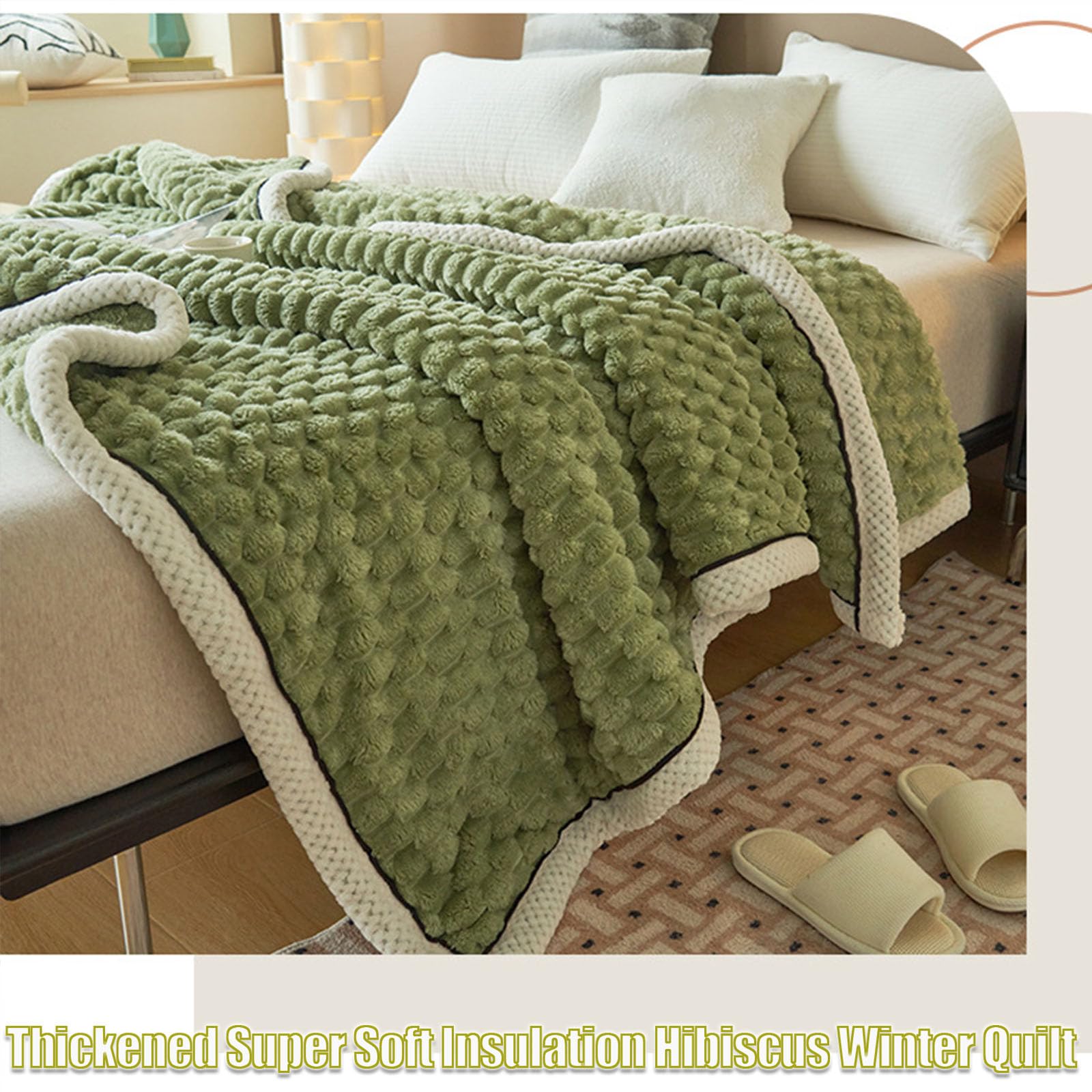 Premium Thickened Super Soft Winter Quilt - Milk Velvet Hibiscus Design, Breathable Warm Comforter for Cold Weather, Ultra Cozy Lamb Fleece Blanket (Blue, 200x230cm/79x90in) - Perfect for Bedroom, Guest Room, and Cozy Winter Nights