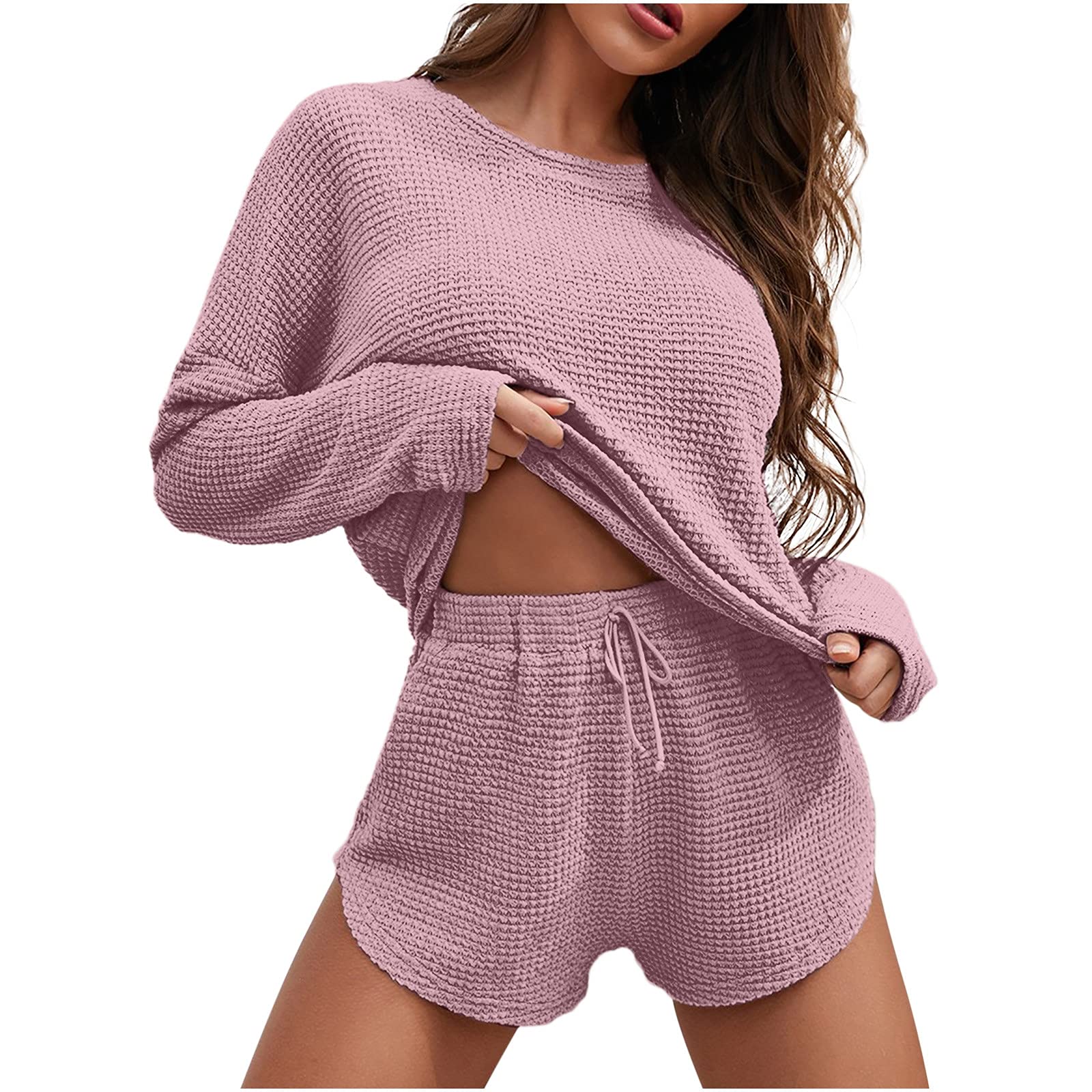 Women's Batwing Sleeve Lounge Pajama Set - Soft Waffle Knit 2-Piece Pants & Top Comfy Outfit for Yoga, Sleepwear & Casual Wear | Perfect for Home, Travel & Relaxation