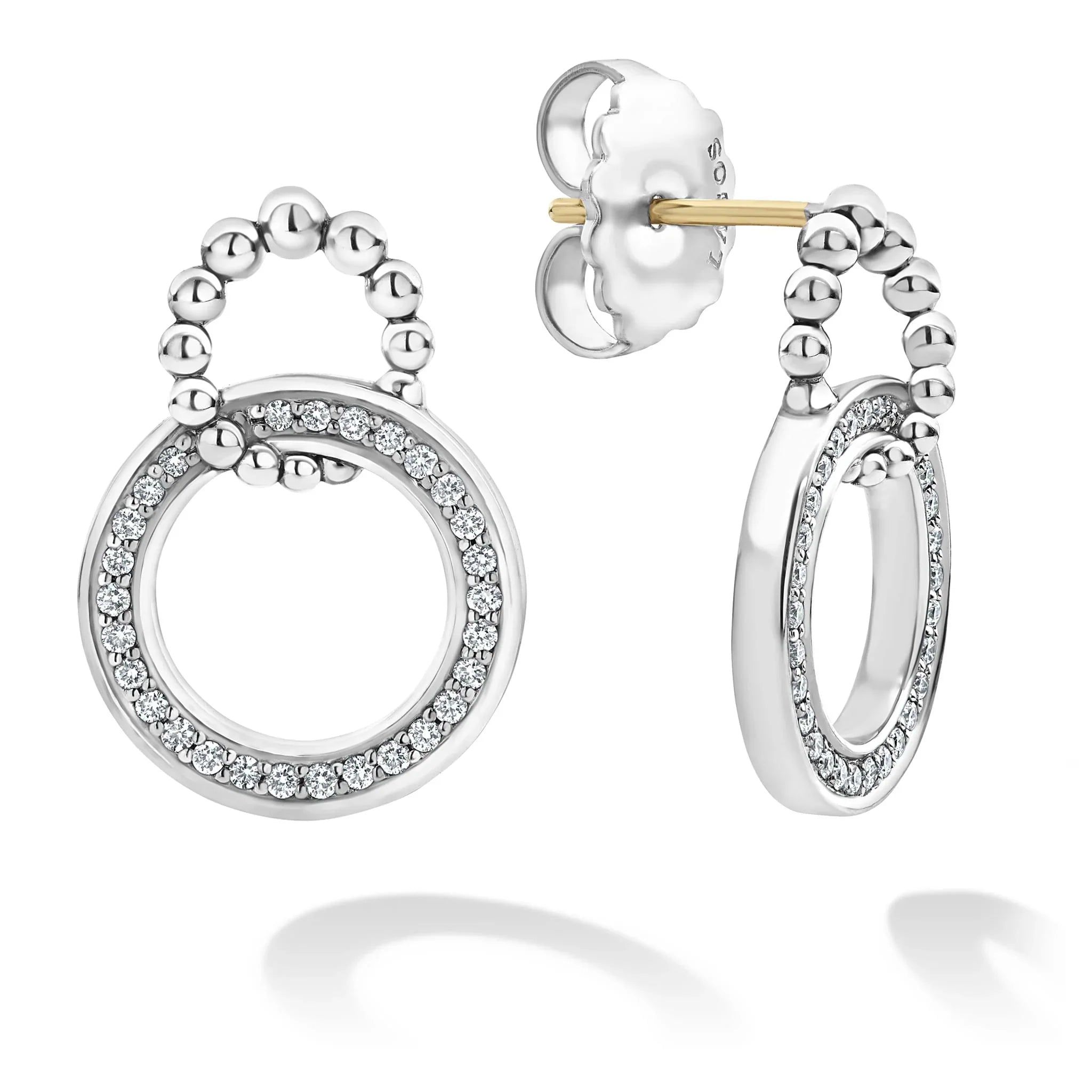 Double Circle Diamond Caviar Earrings for Women - Elegant 14K Gold Plated Dangle Earrings for Party, Wedding & Evening Out