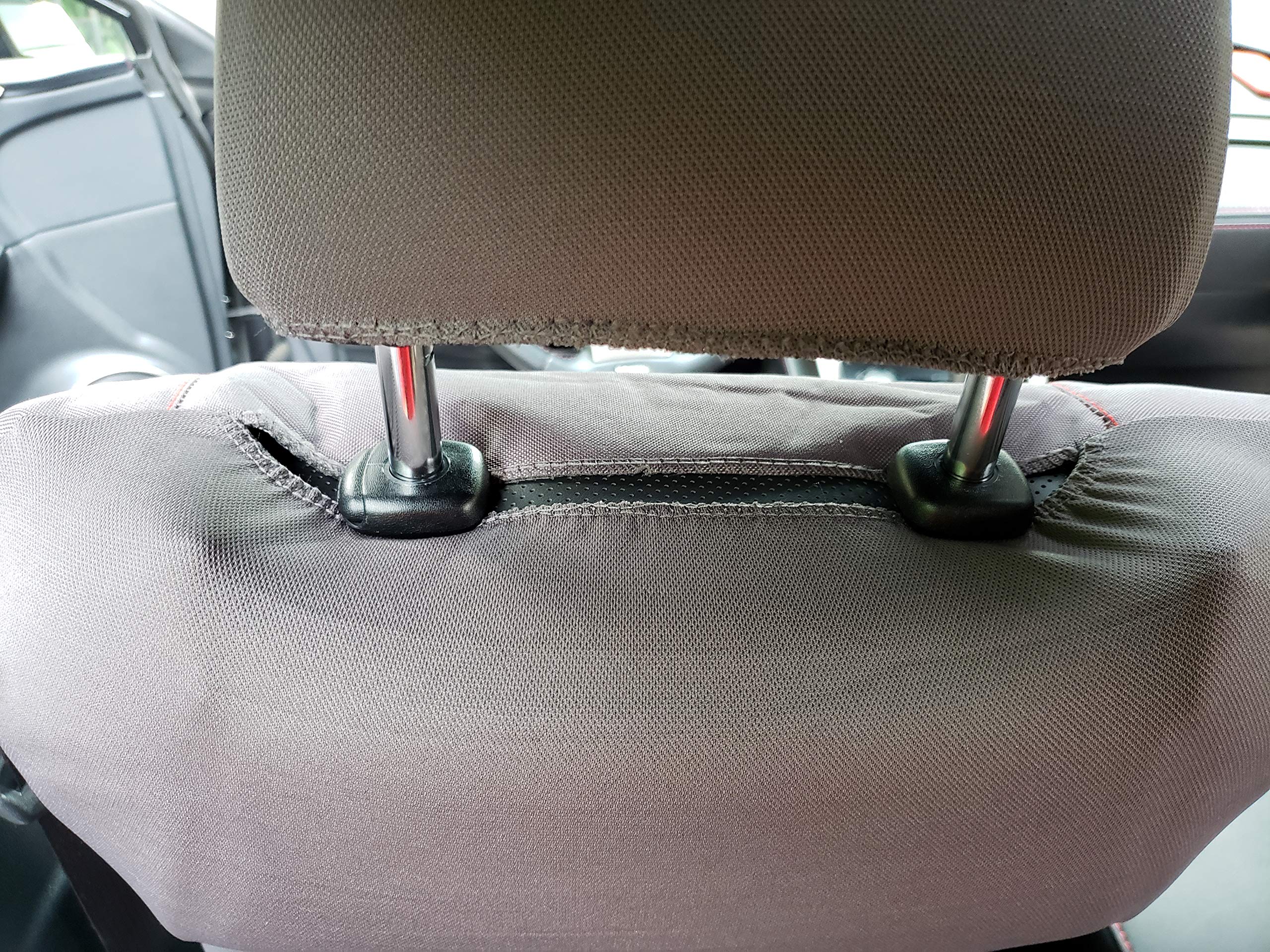 Premium Grey Canvas Car Seat Covers - Universal Fit for Cars, Trucks & SUVs | Waterproof Heavy Duty Protection | Racing Embroidery Design | Airbag Compatible Full Set (Front Bucket & Rear Bench Seats) | Perfect for Daily Commute, Road Trips & Off-Road Adventures