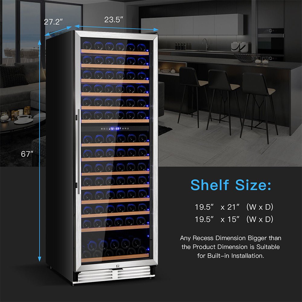 67-Bottle Large Freestanding Dual Zone Wine Cooler Refrigerator - 154 Bottle Capacity, Built-in Digital Thermostat for Red & White Wines - Perfect for Home Bars, Wine Cellars and Entertaining Guests (Model 96410372)
