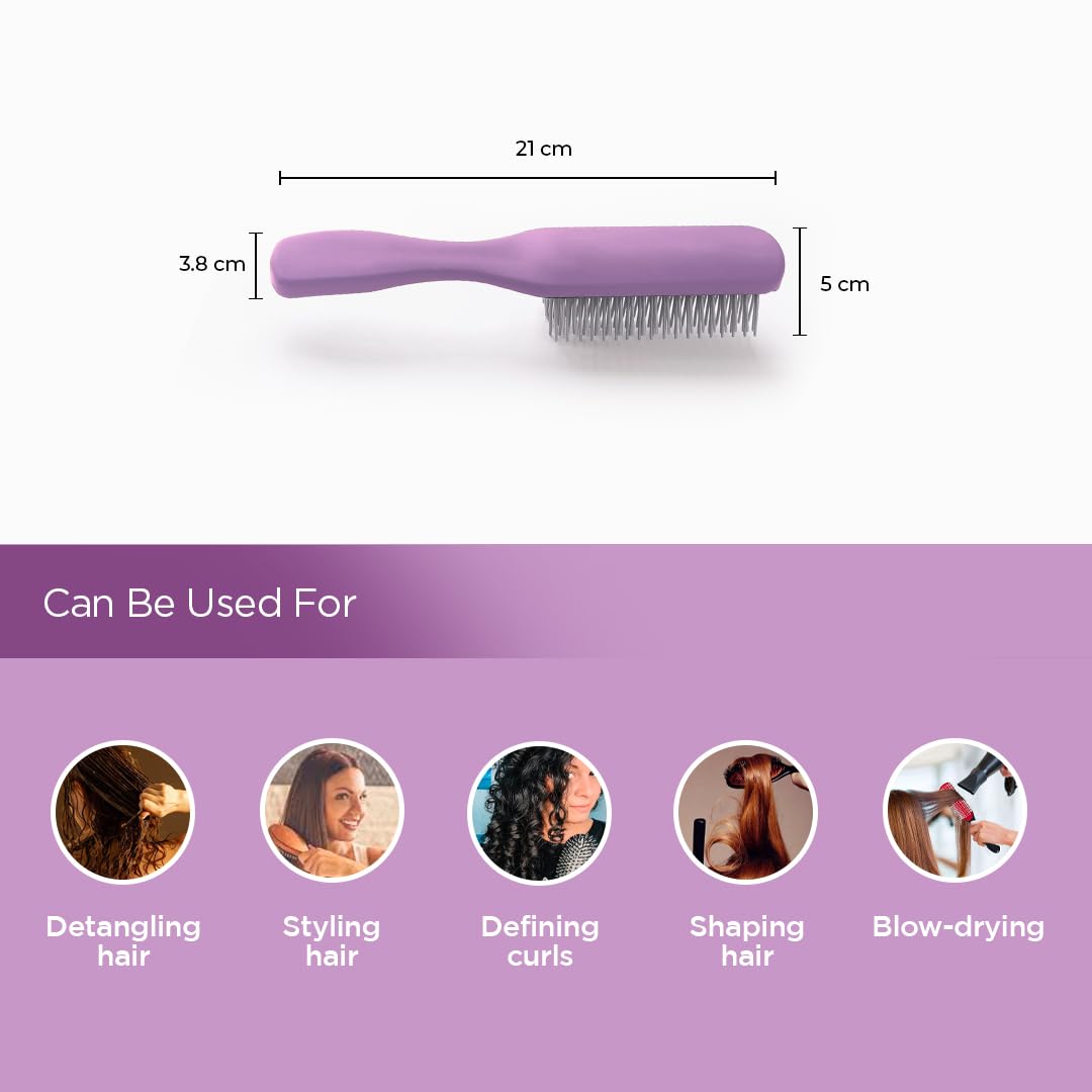 UMAI Flat Hair Brush with Strong Flexible Bristles - 9 Row Curl Defining Brush for Thick Curly Wavy Hair - Large Fan Head Styling Brush for Women Men (Blue Purple, 2 Pack) - Perfect for Salon Styling & Home Hair Care