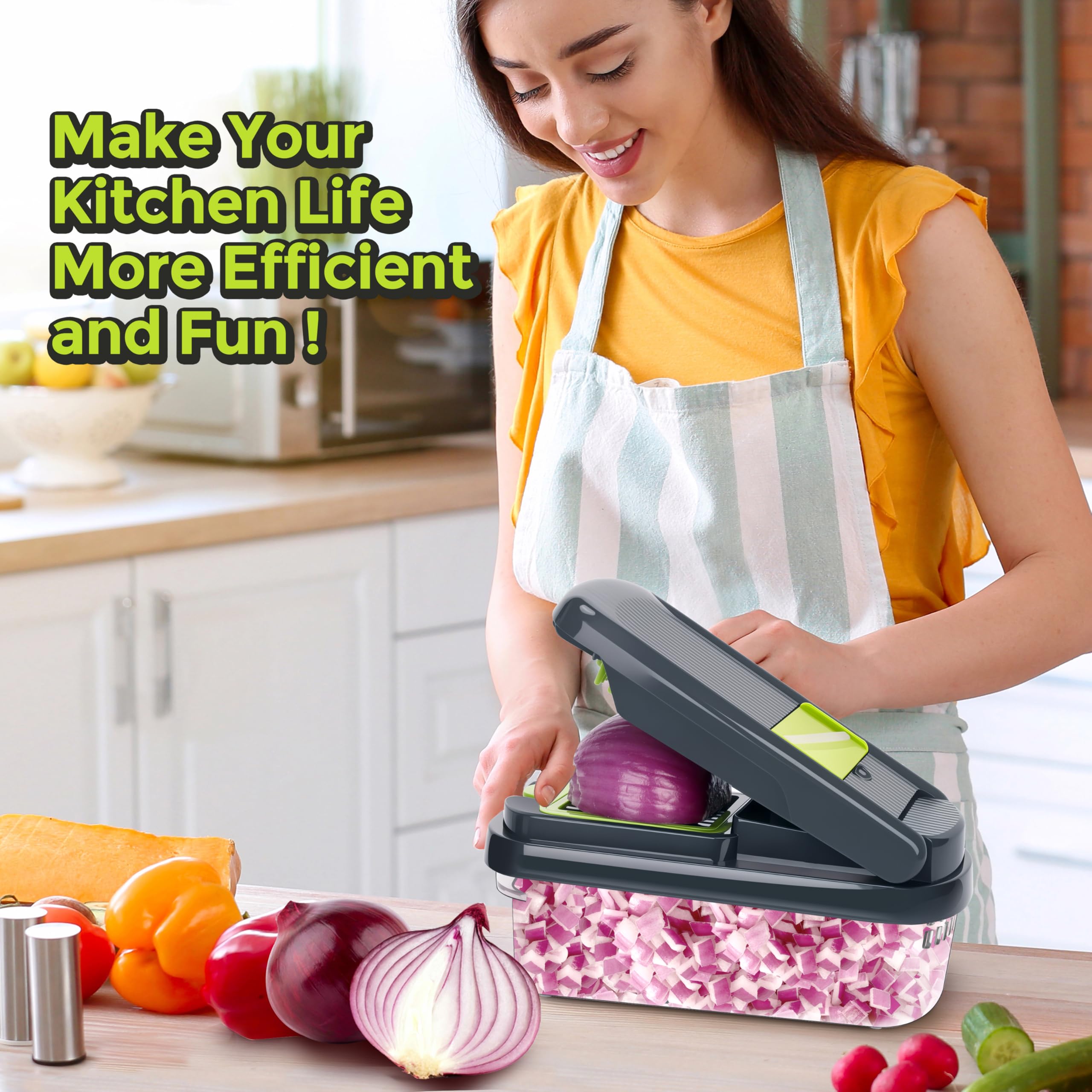 12-in-1 Multifunctional Vegetable Chopper with Container - Perfect for Salad, Onion & Garlic Prep