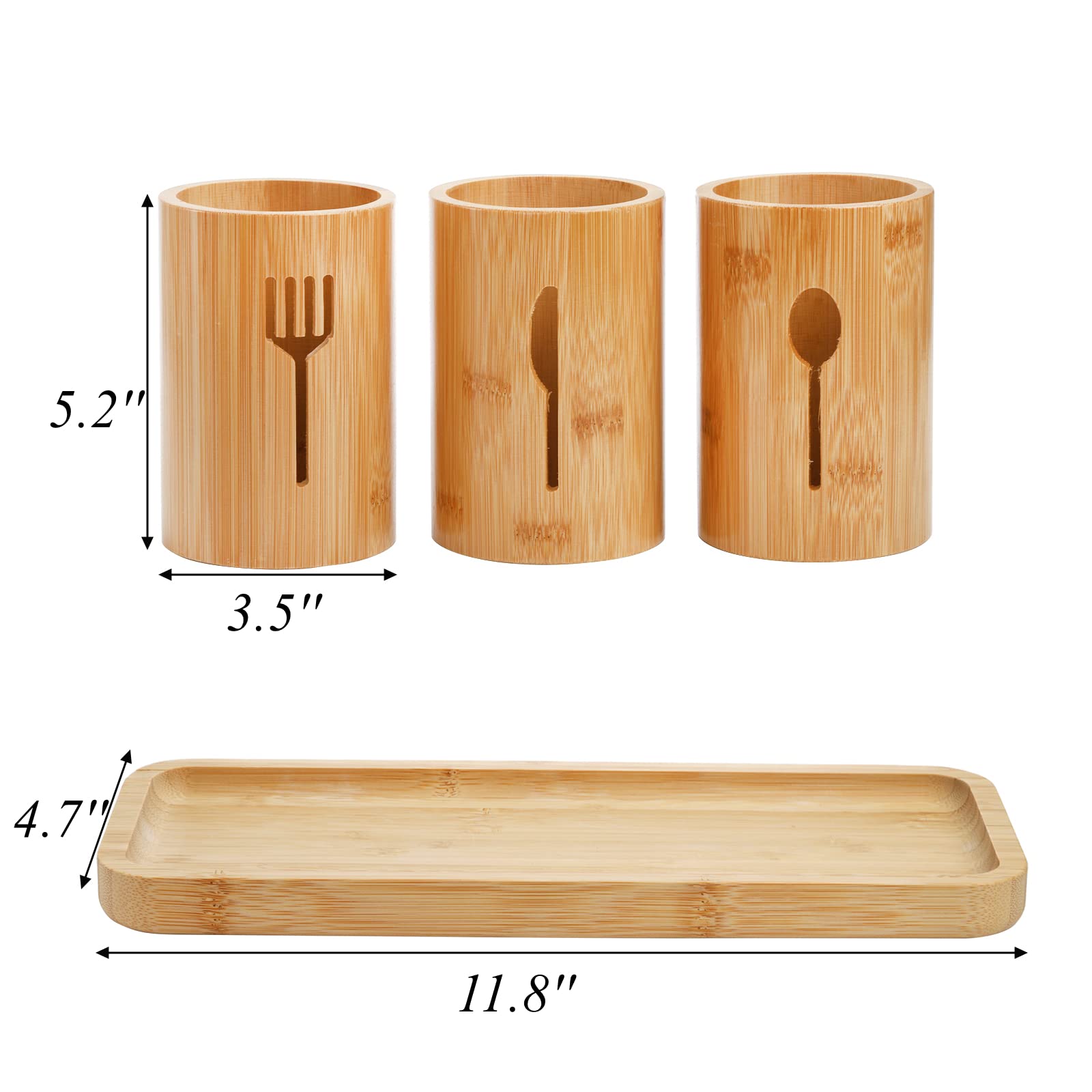 Lyellfe Bamboo Silverware Holder & Utensil Organizer with Tray - Rustic Farmhouse Kitchen Cutlery Storage for Spoons, Knives, Forks - Perfect for Home Kitchen & Restaurant Dining (Durable & Stylish Countertop Solution)