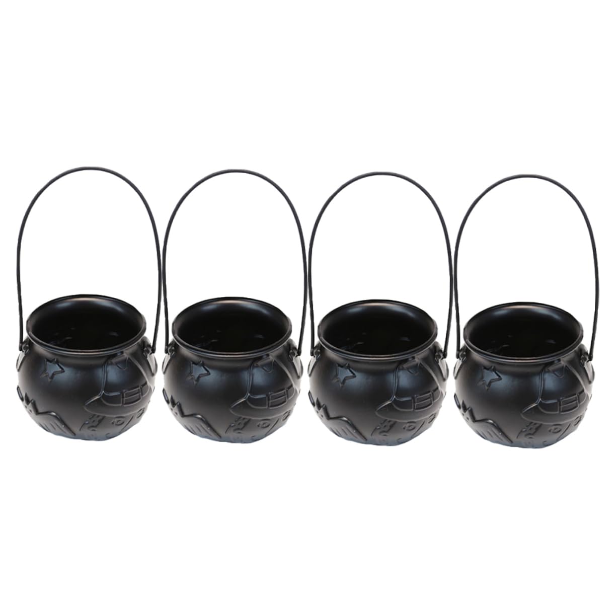 Garneck 4-Piece Halloween Candy Bucket Set - Mini Black Witch Cauldron Candy Jars for Trick or Treat, Kids Party Favors & Halloween Decorations | Portable Plastic Treat Buckets for Children's Halloween Parties, Classroom Events & Neighborhood Trick-or-Treating