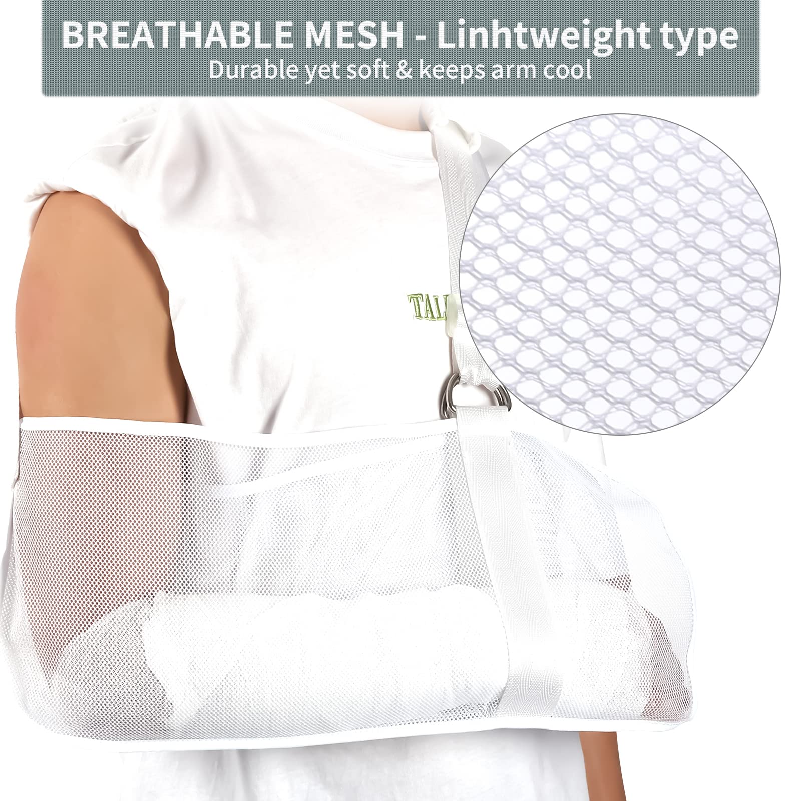 Breathable Mesh Arm Sling for Shower - Adjustable Shoulder Support for Rotator Cuff Injury, Post-Surgery Recovery, Arm & Wrist Pain Relief - Left/Right Arm Sling for Men & Women (White) - Perfect for Showering, Daily Activities & Comfortable Healing