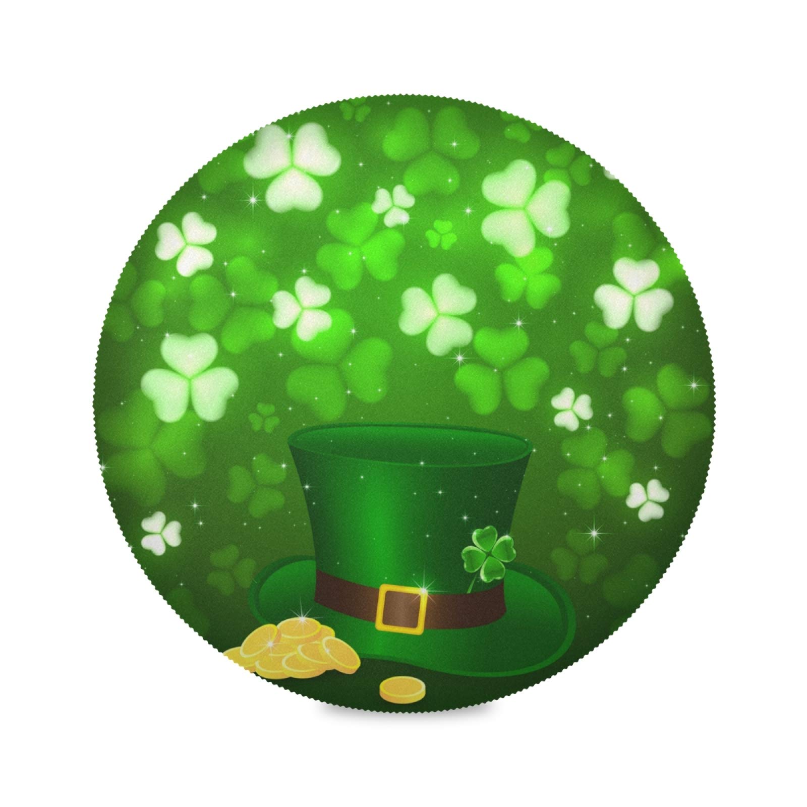 STAYTOP St. Patrick's Day Round Placemats Set of 4 - Irish Hat, Coin & Shamrock Clover Leaf Design - Heat Resistant, Non-Slip Table Mats for Home, Hotel, BBQ Party & Dinnerware - Perfect for Holiday Decorations, Family Gatherings & Festive Dining