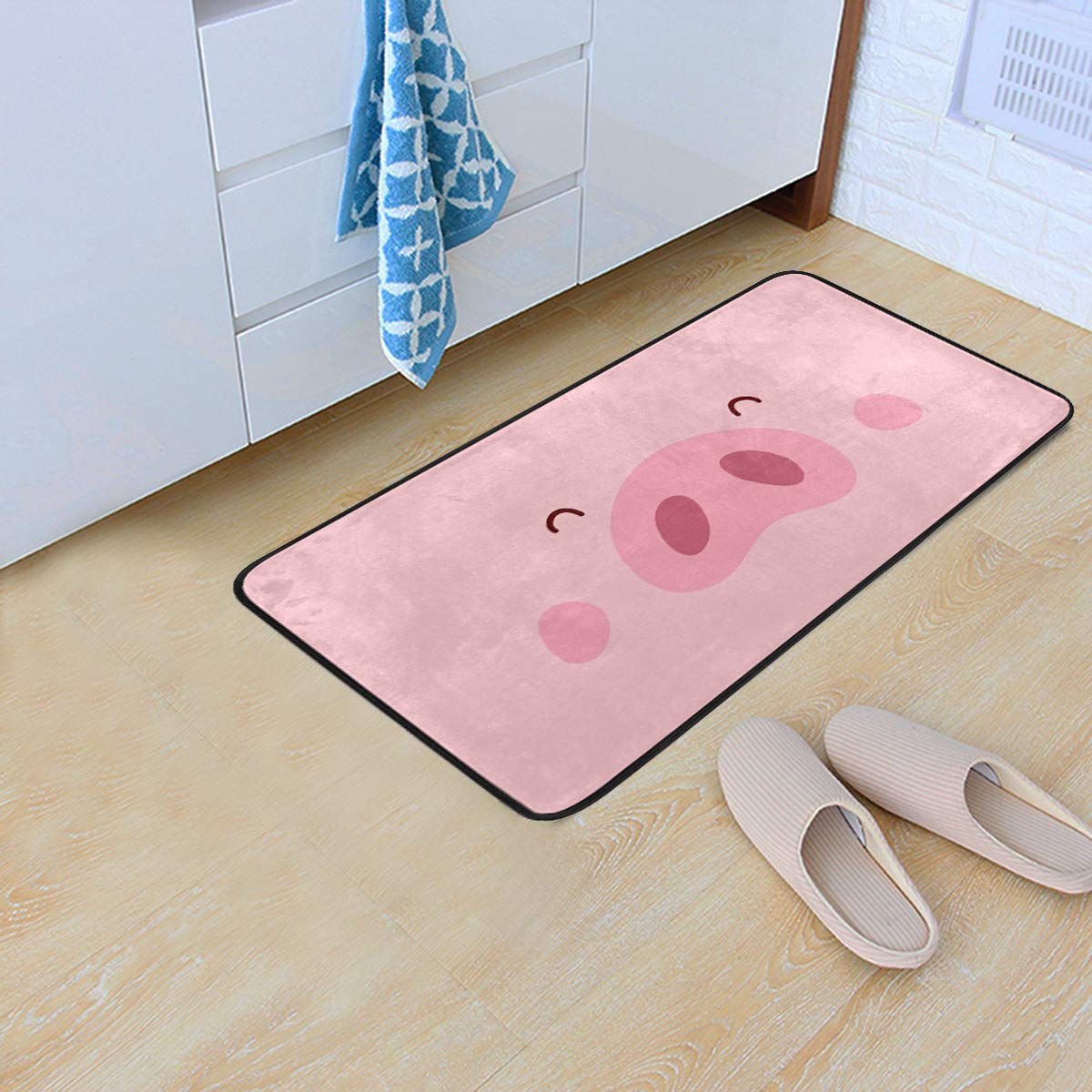 Cute Pig Pink Non-Slip Kitchen Rugs - Soft Bath Mat & Runner for Home Decor (39