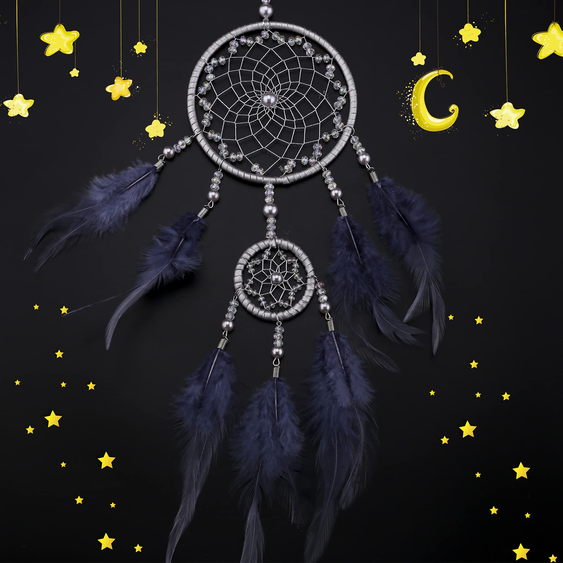 Handmade Boho Dream Catcher Wall Hanging - Purple Feather Woven Macrame Decor for Bedroom, Kids Room & Teen Girls (2-Piece Set) | Perfect for Nursery, Dorm Room & Bohemian Home Decor