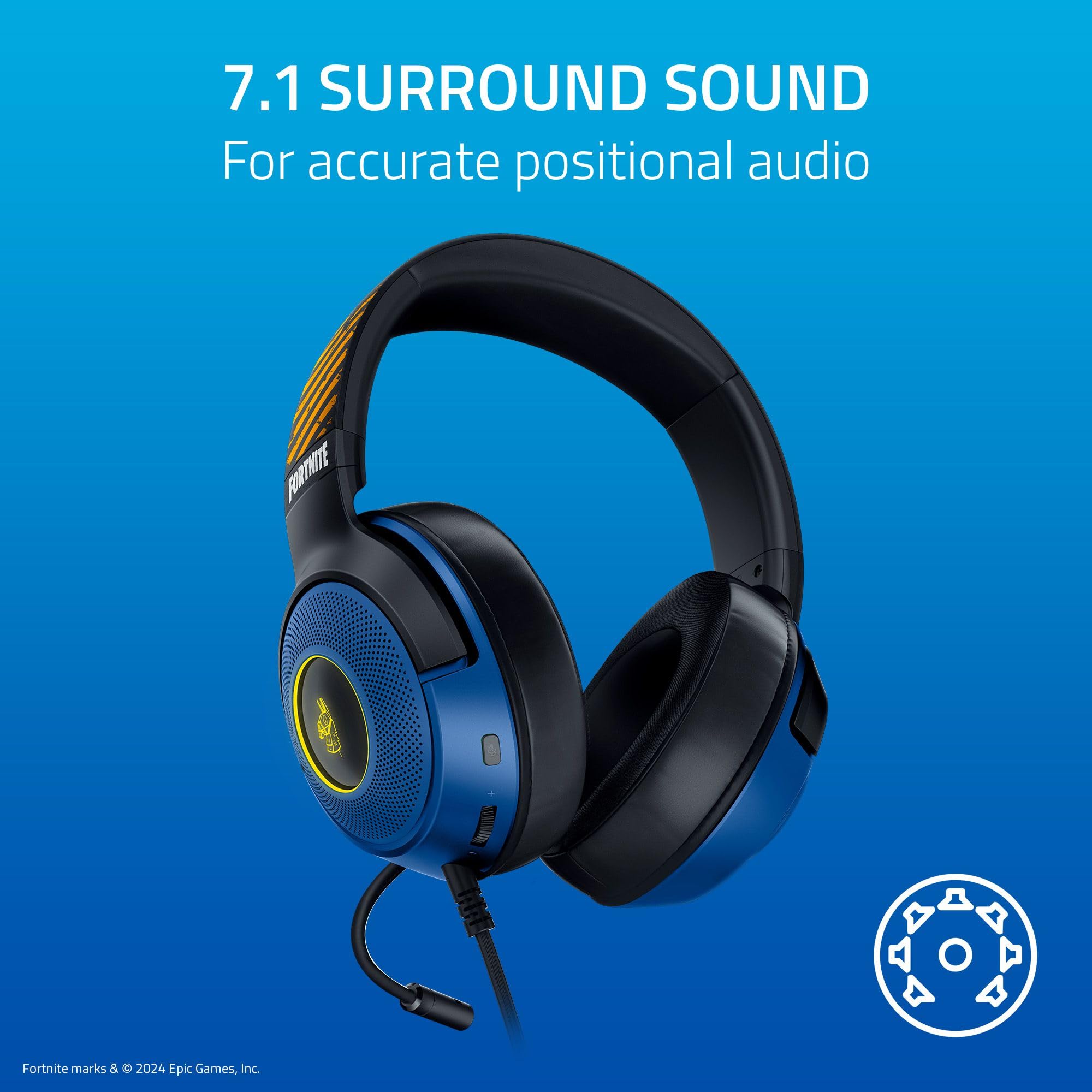 Razer Kraken V3 X Fortnite Edition Wired USB Gaming Headset - Ultra Lightweight Headphones with TriForce 40mm Drivers & HyperClear Mic - RGB Lighting for PC, PS5, Xbox Series X - Perfect for Fortnite Gaming & Streaming