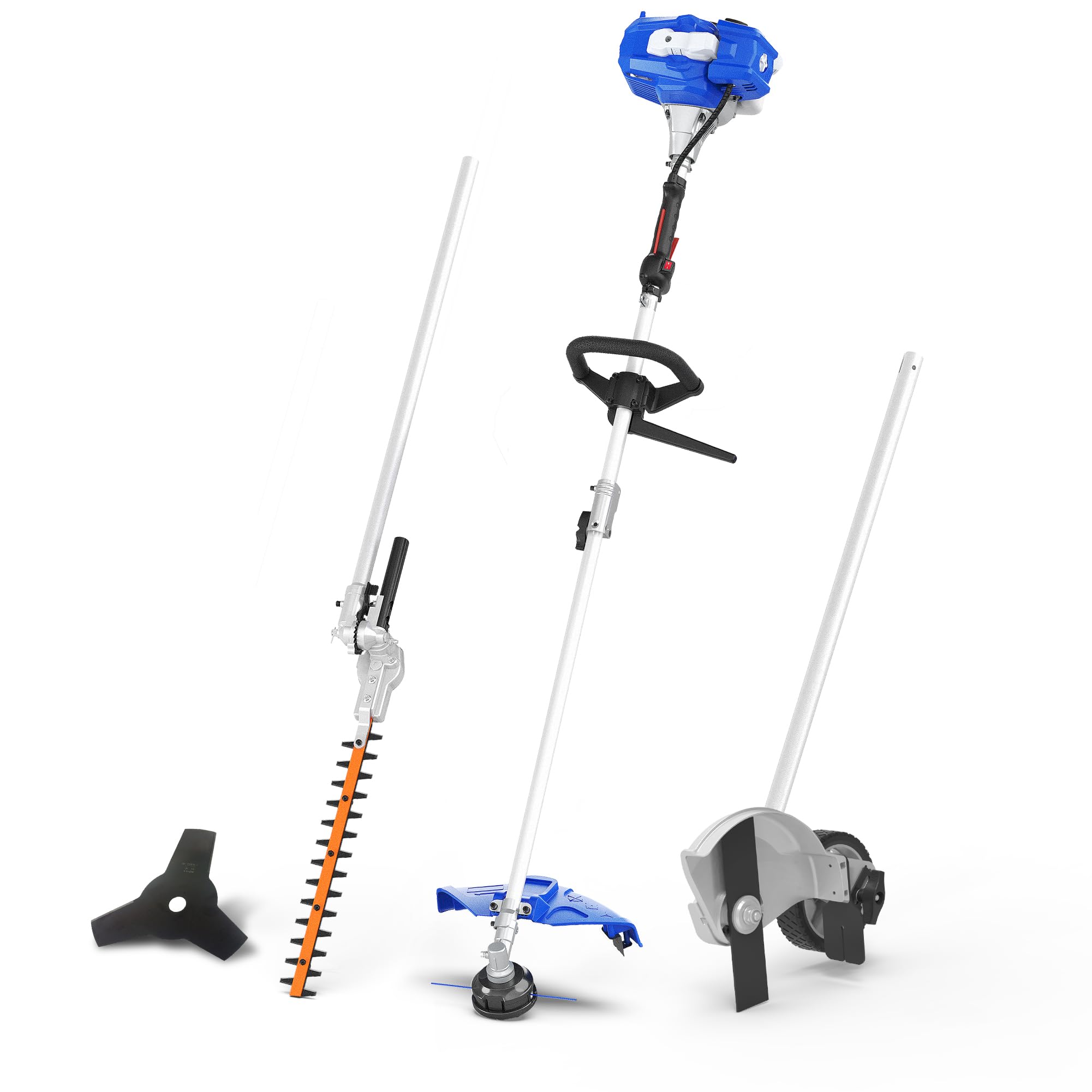 26cc Gas Powered Weed Wacker - 4-in-1 Multi-Function String Trimmer with Wheeled Edger, Hedge Trimmer & Brush Cutter Blade | Professional Yard Care Tools with Ergonomic Rubber Handle & Adjustable Shoulder Strap | Perfect for Lawn Maintenance, Landscaping, Garden Trimming & Property Edging